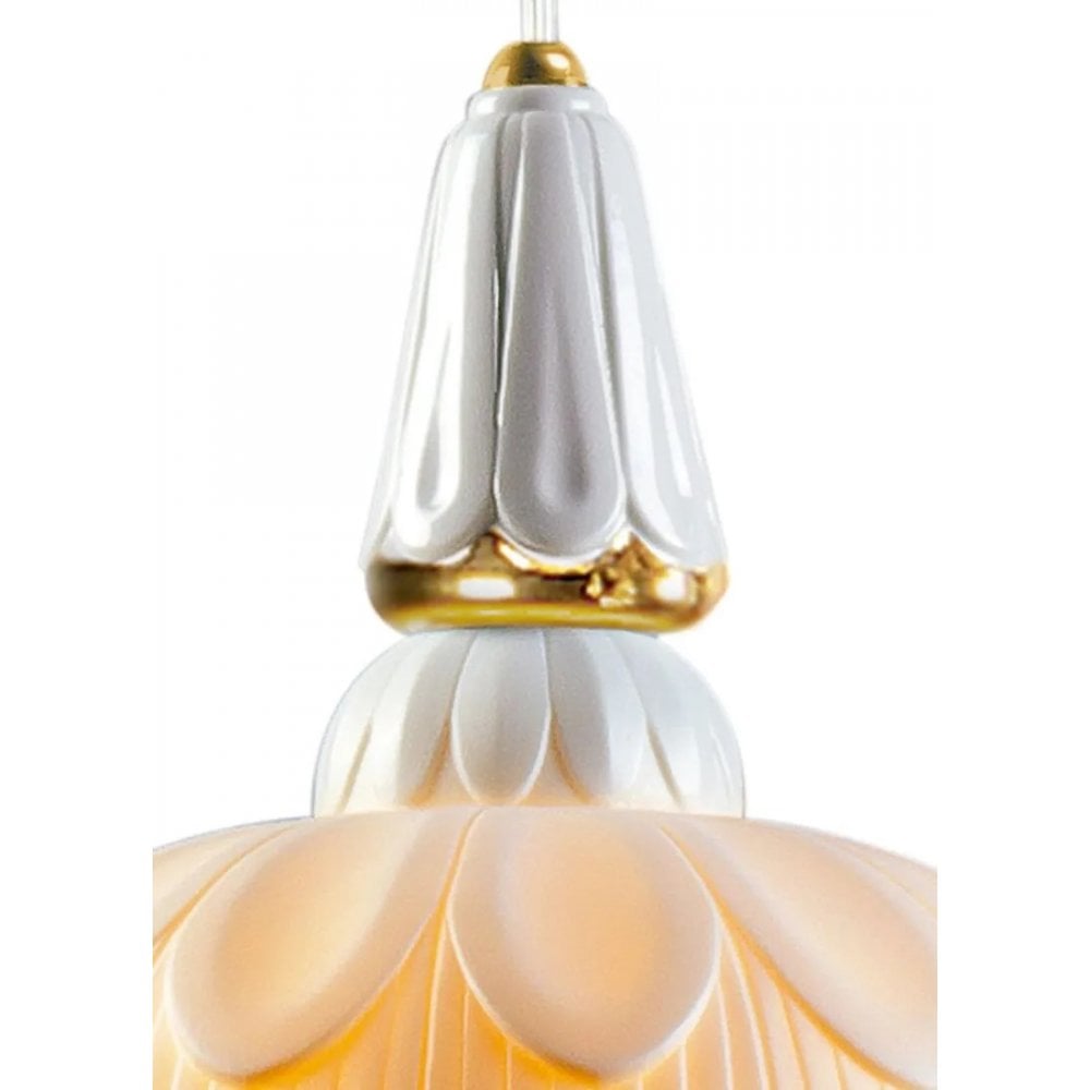 Lladro Ivy & Seed Hanging Lamp - White & Golden Luster