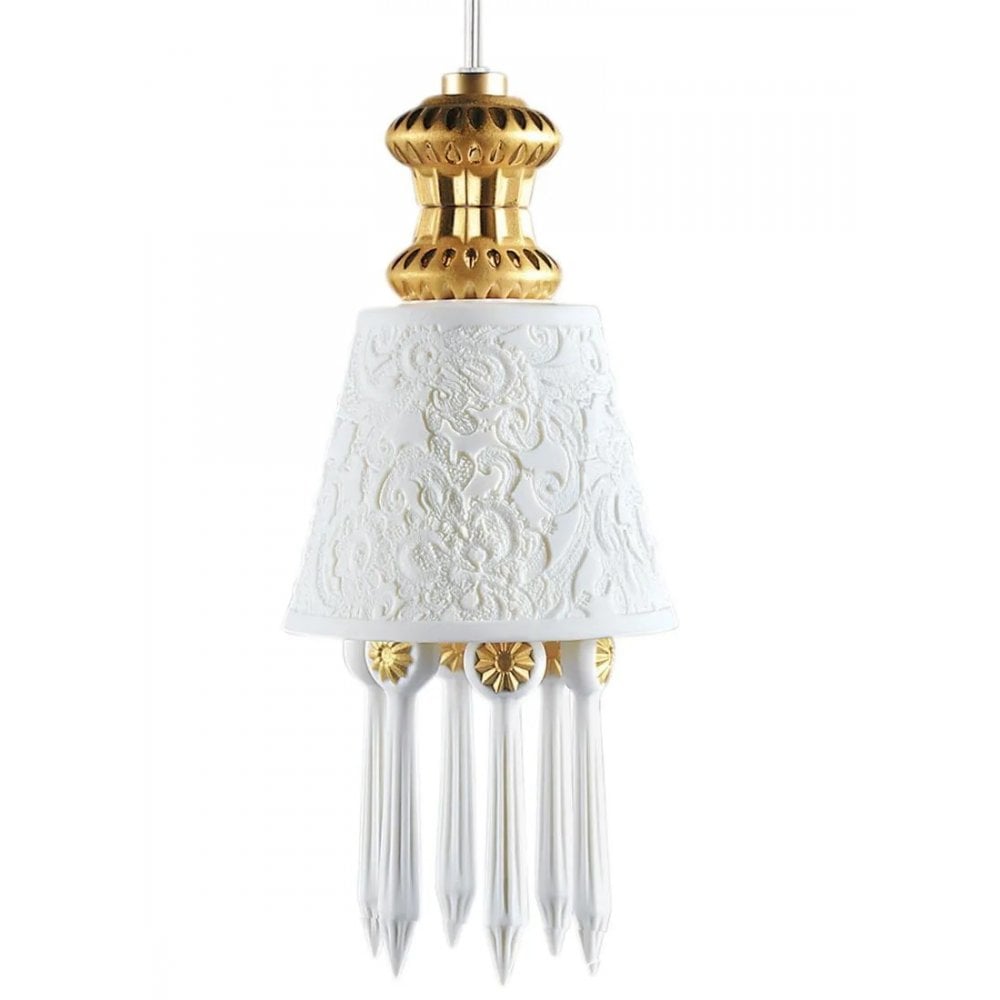 Lladro Belle De Nuit Lithophane Hanging Lamp - Golden Luster