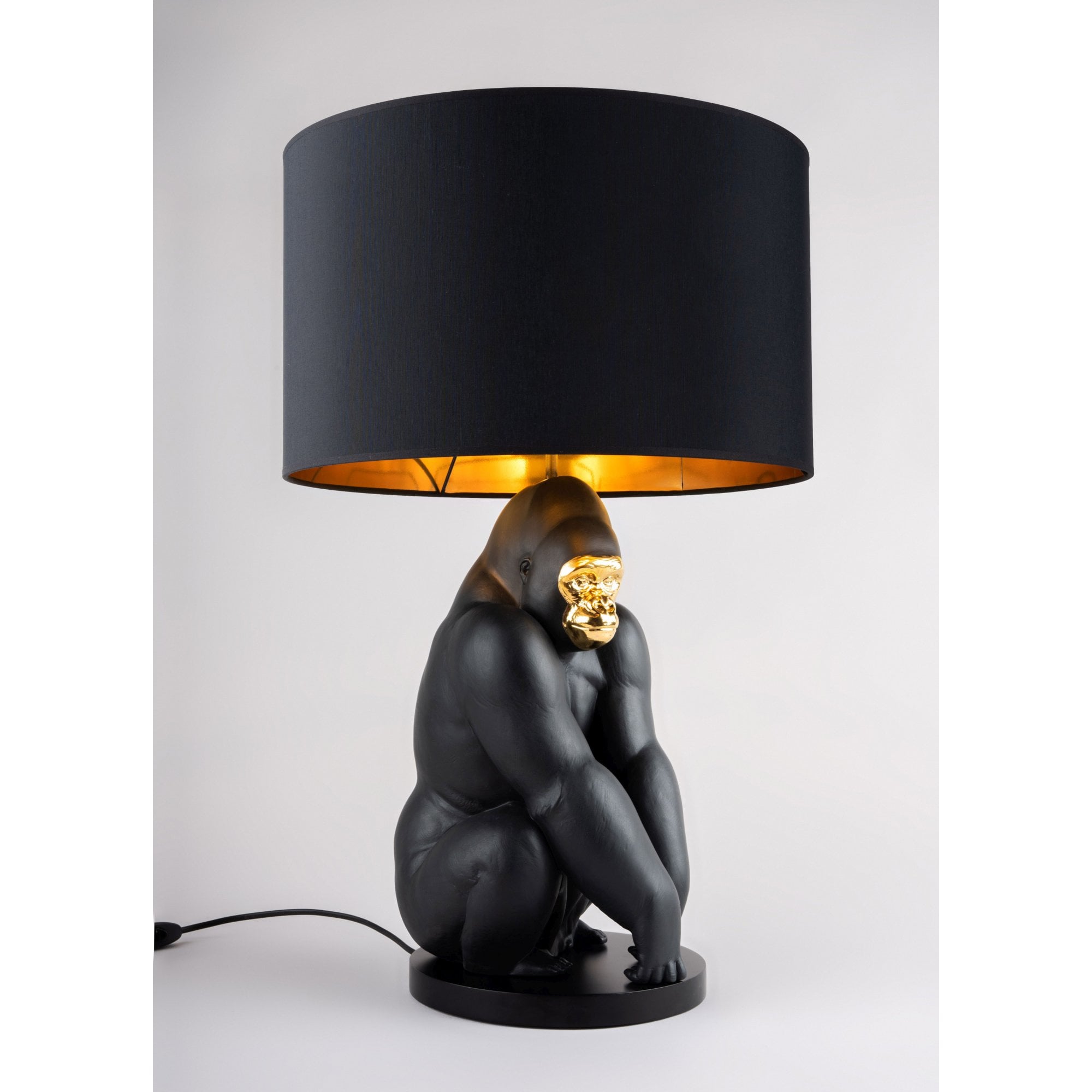 Lladro Gorilla Lamp - Black & Gold