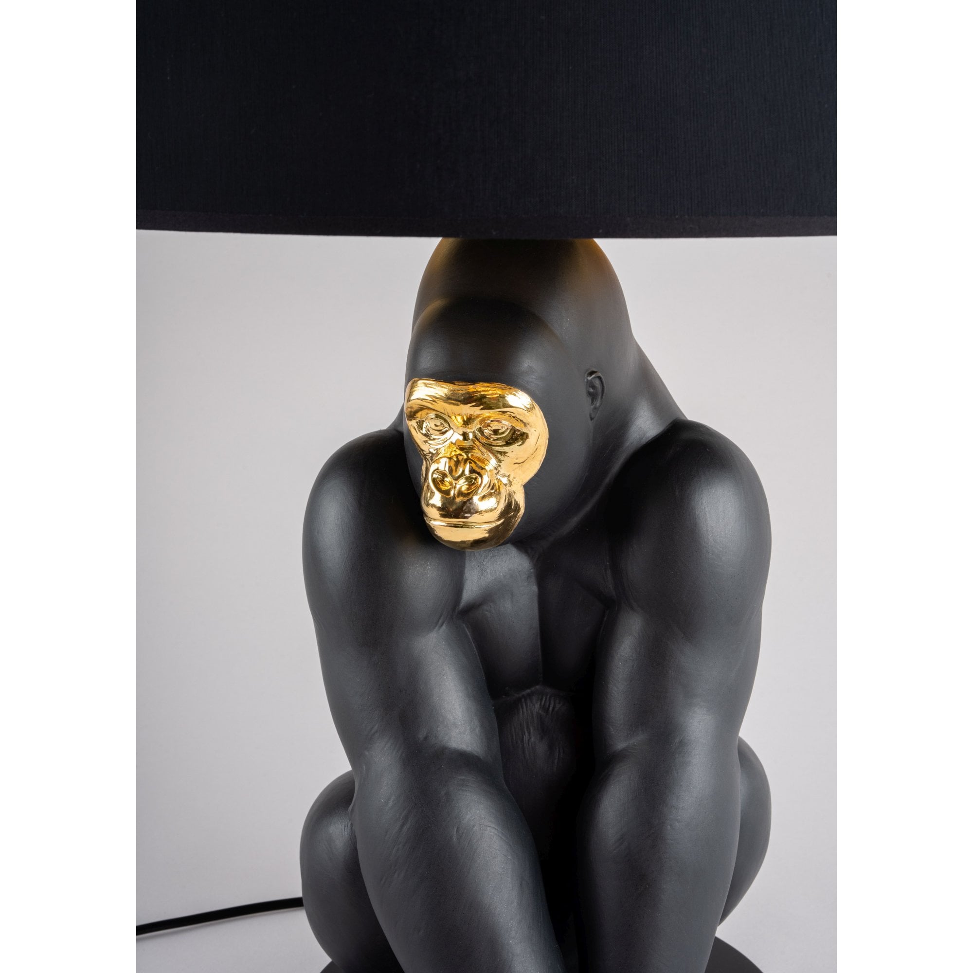 Lladro Gorilla Lamp - Black & Gold