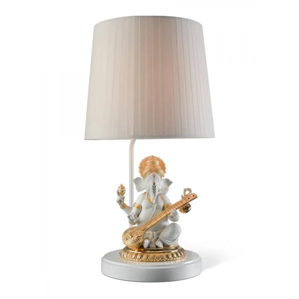 Lladro Veena Ganesha Table Lamp - Golden Luster