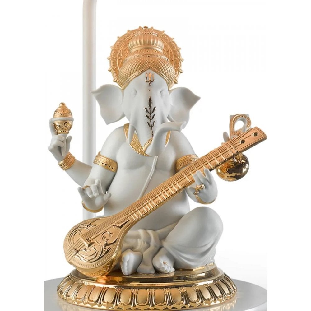 Lladro Veena Ganesha Table Lamp - Golden Luster