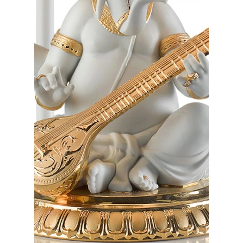 Lladro Veena Ganesha Table Lamp - Golden Luster