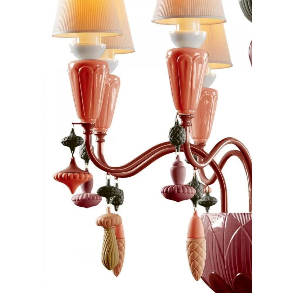 Lladro Ivy & Seed 8 Light Chandelier - Red Coral