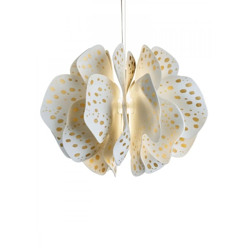 Lladro Nightbloom 60cm Hanging Lamp - White & Gold