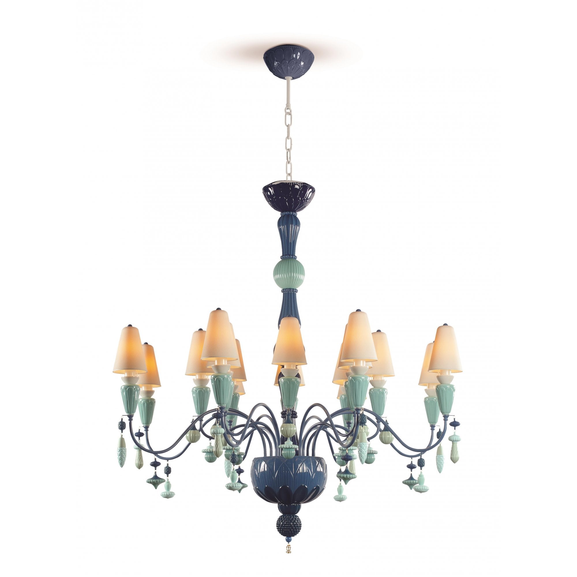 Lladro Ivy & Seed Medium Flat 16 Light Chandelier - Ocean