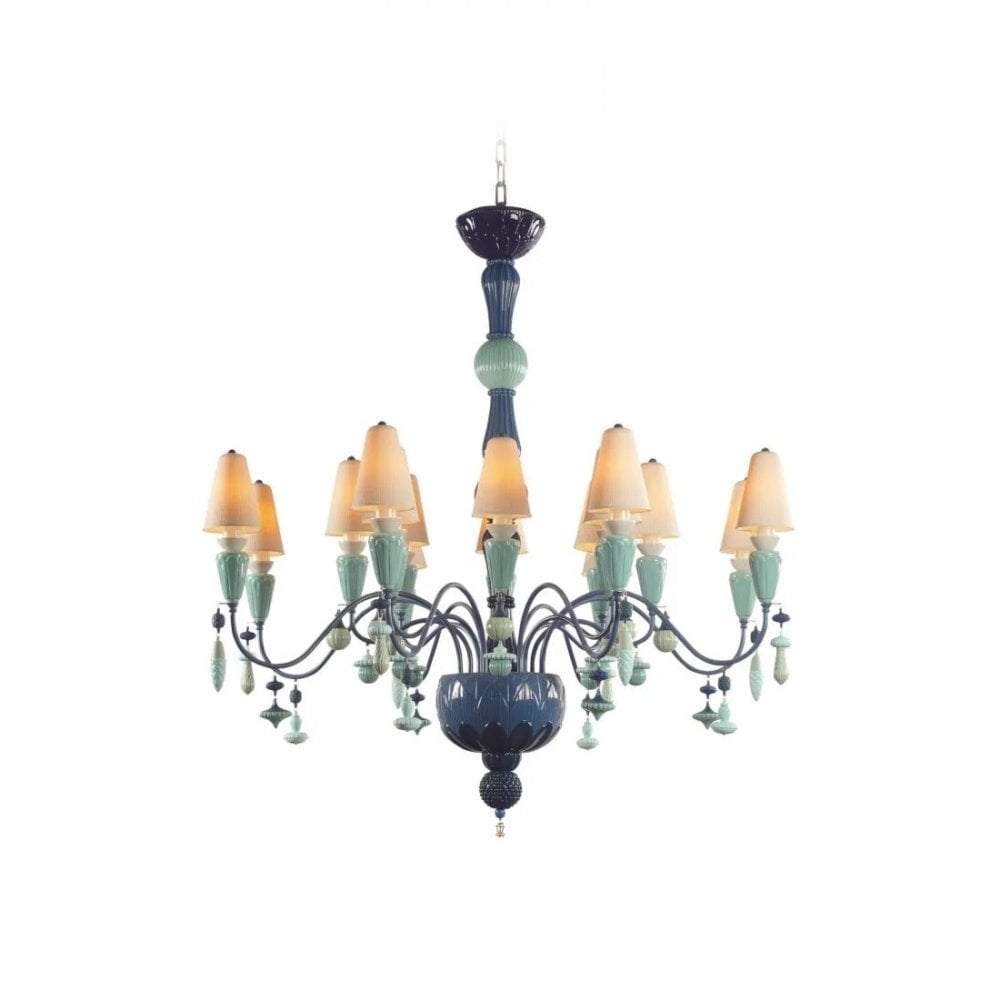 Lladro Ivy & Seed Medium Flat 16 Light Chandelier - Ocean