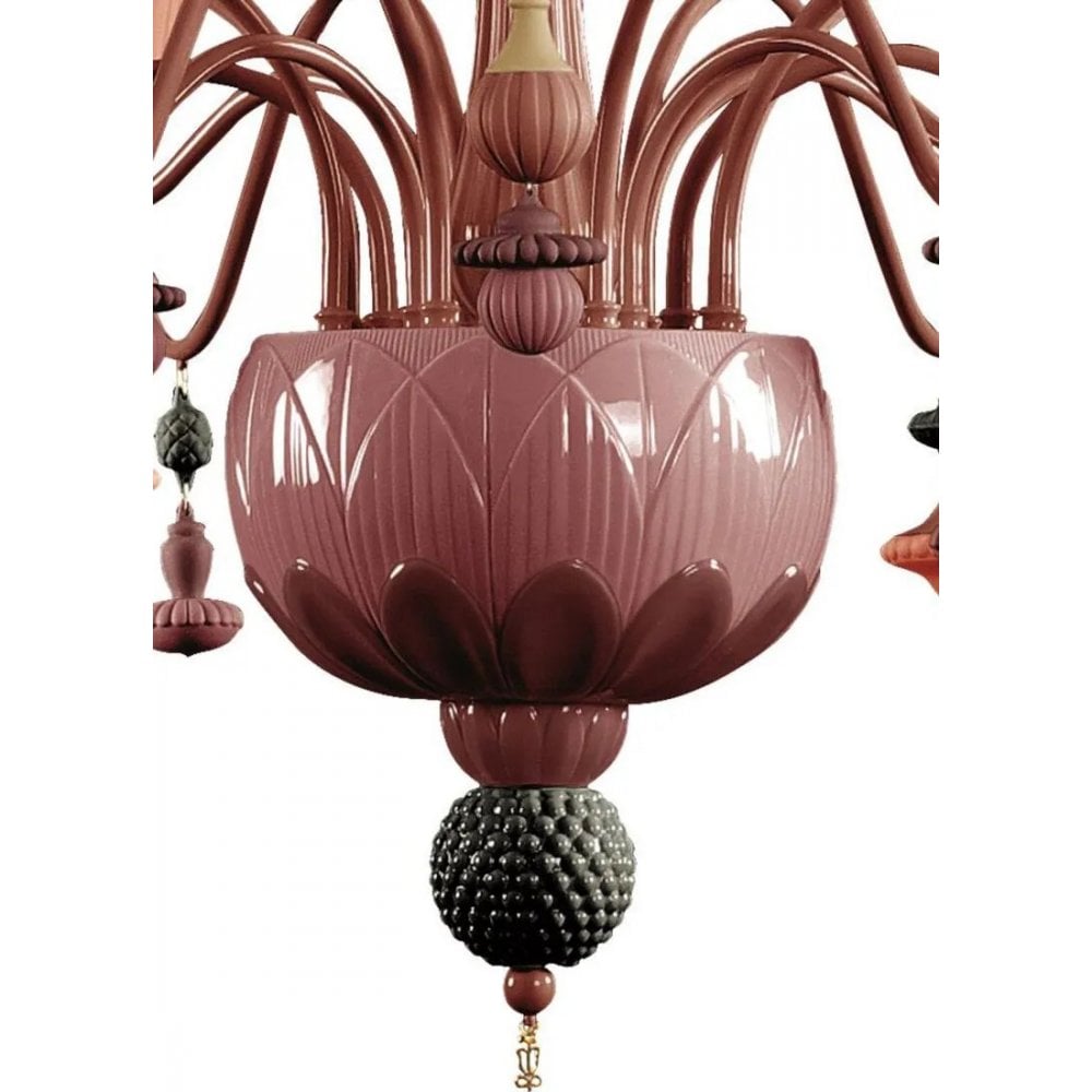 Lladro Ivy & Seed Medium Flat 16 Light Chandelier - Red Coral