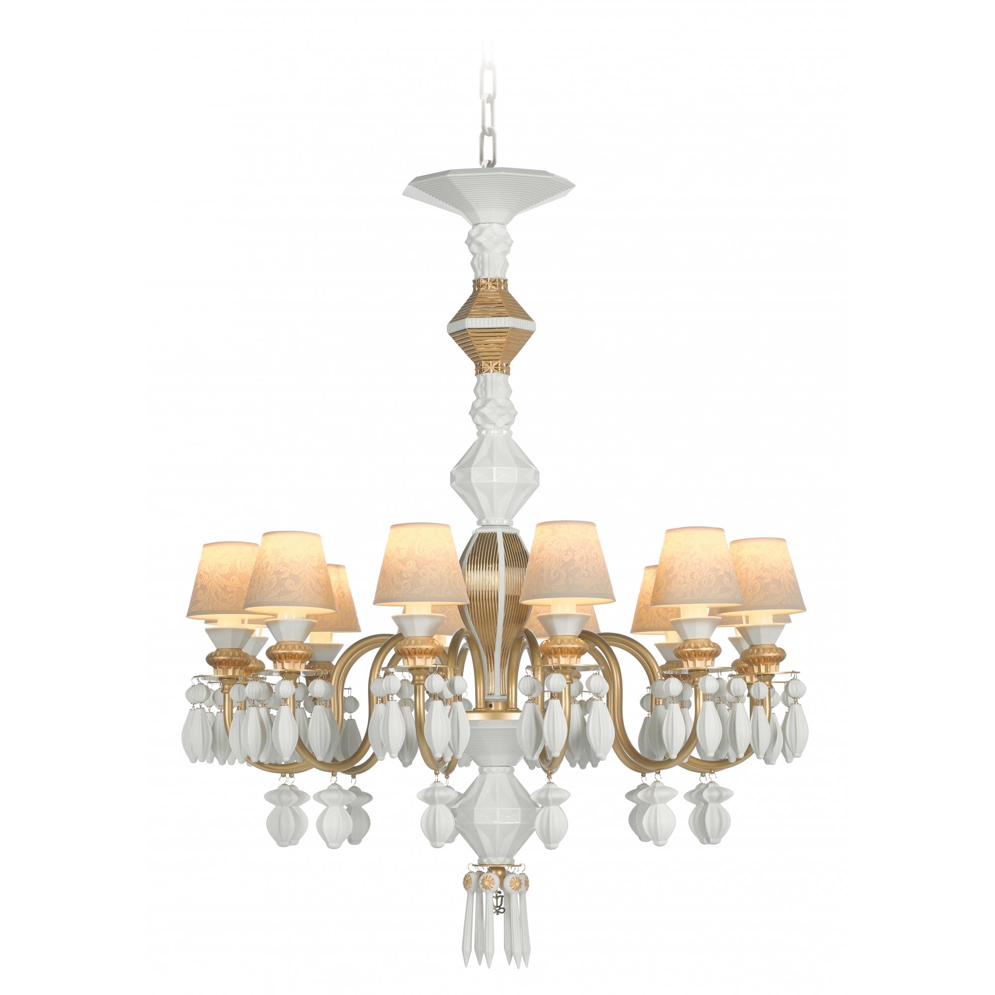 Lladro Belle De Nuit 12 Light Chandelier - Golden Luster