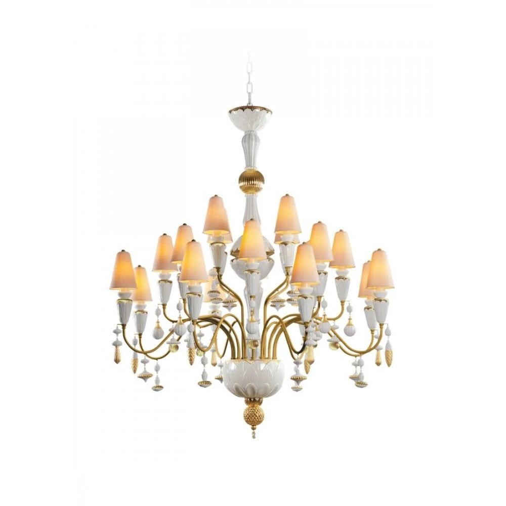 Lladro Ivy & Seed Medium 20 Light Chandelier - White & Golden Luster