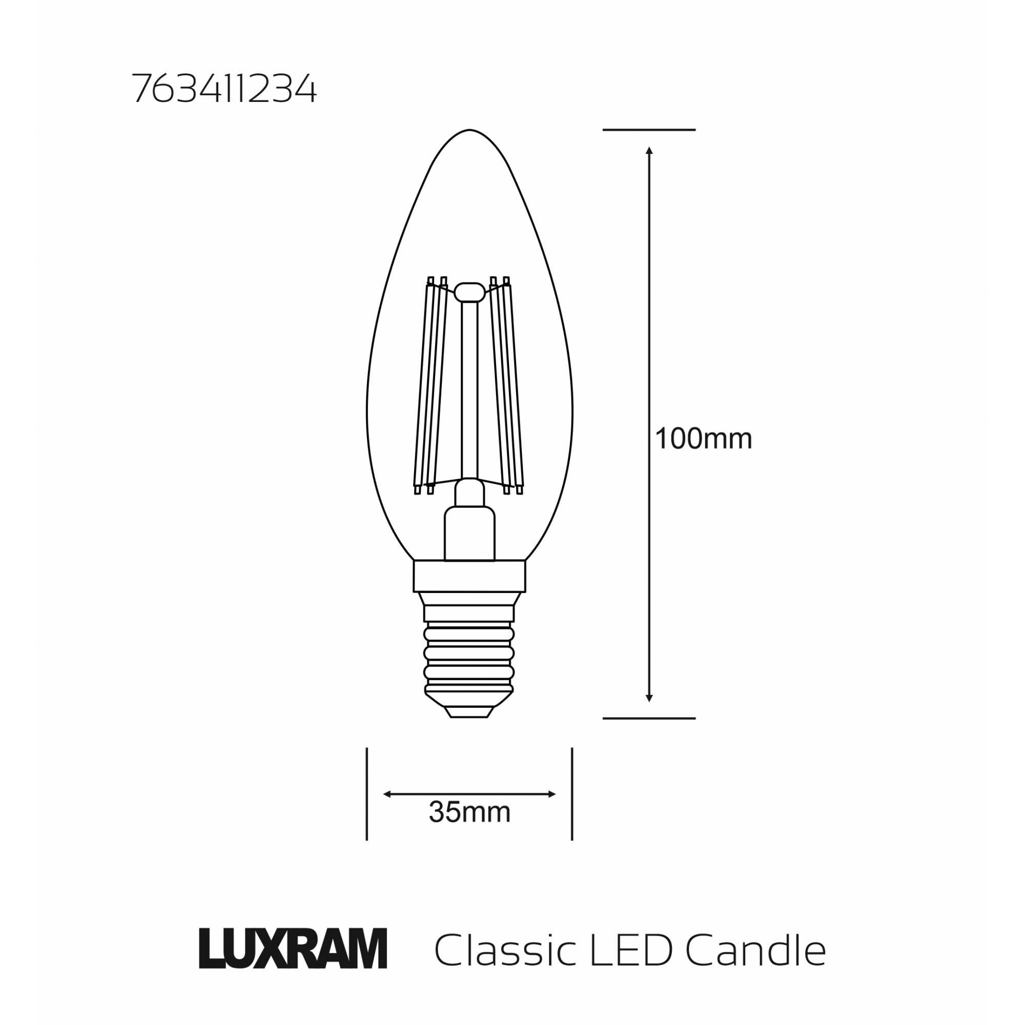 Luxram Value Classic 4W LED Candle E14 Warm White - 3000K (Dimmable)