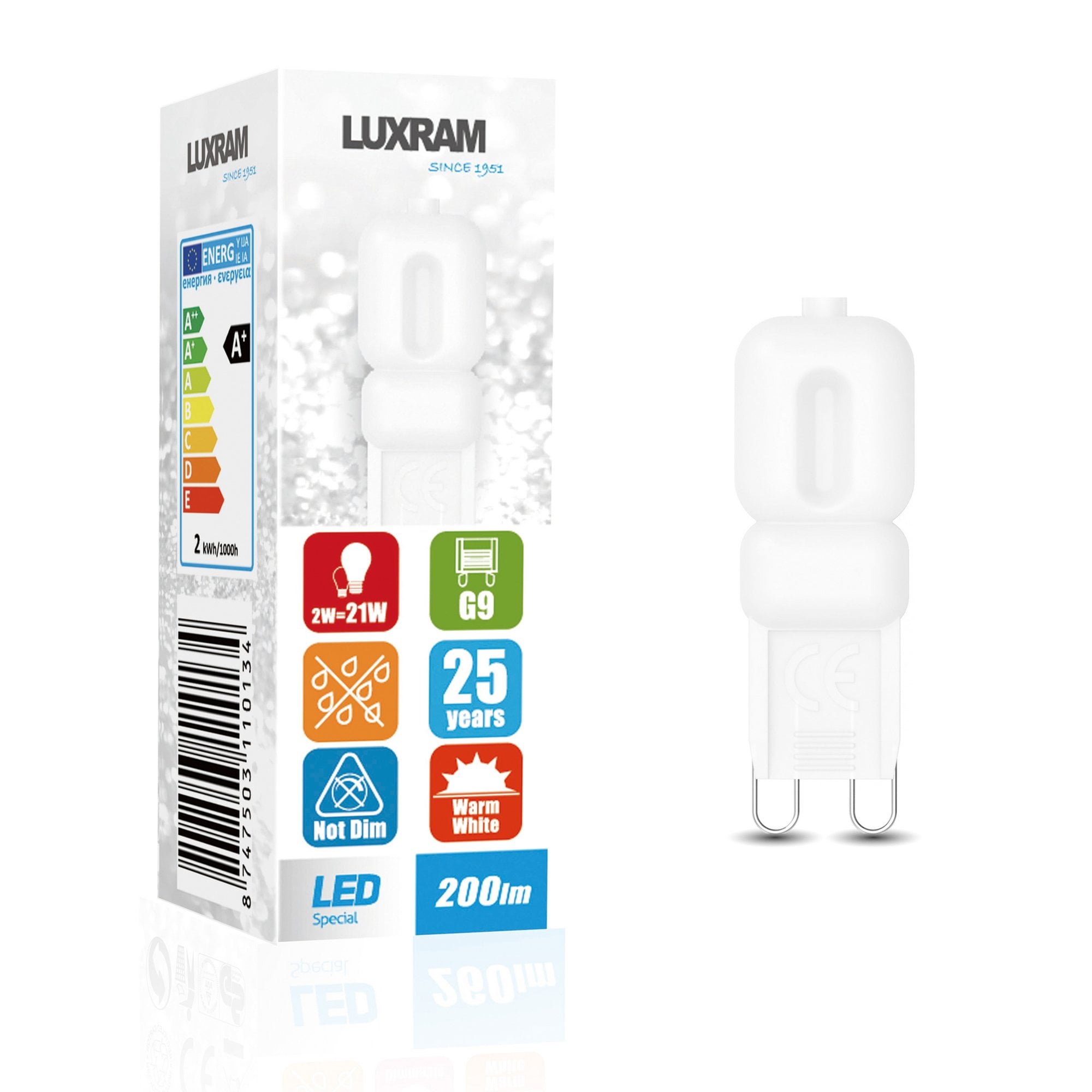 Luxram CapsuLED G9 2W Warm White - 3000K Frosted Finish (Non-Dimmable)