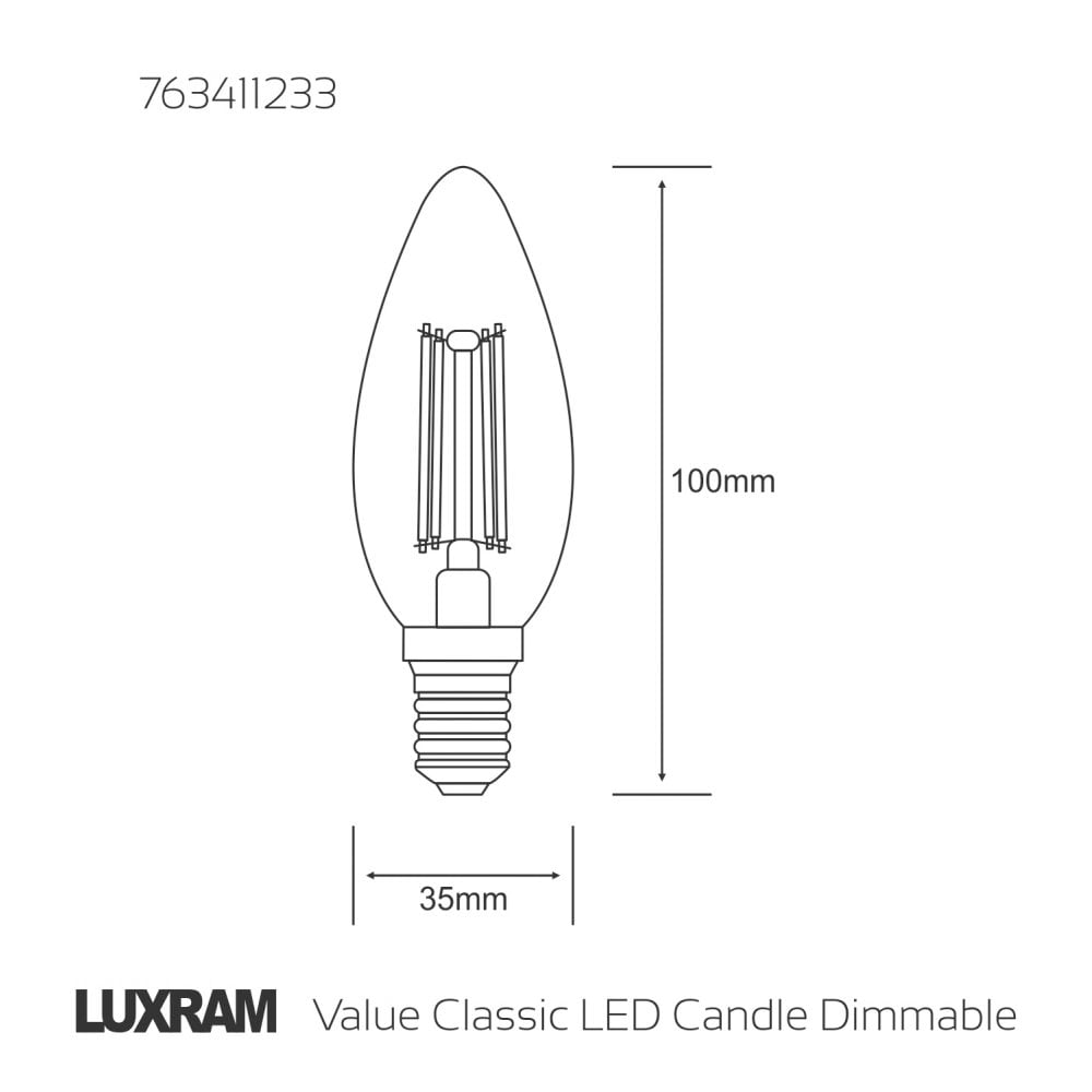 Luxram Value Classic 4W LED Candle E14 Warm White - 2700K (Dimmable)
