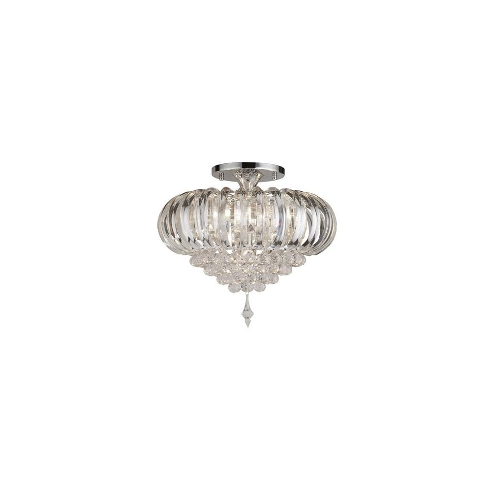 Searchlight Sidney Chrome 5 Light Semi-Flush With Clear Acrylic Prisms & Balls