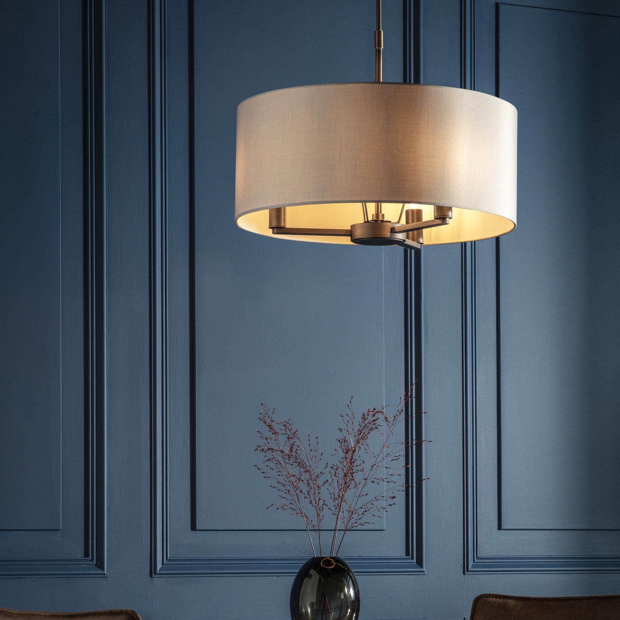 Endon Daley 3 Light Pendant - Antique Bronze Plate & Marble Fabric