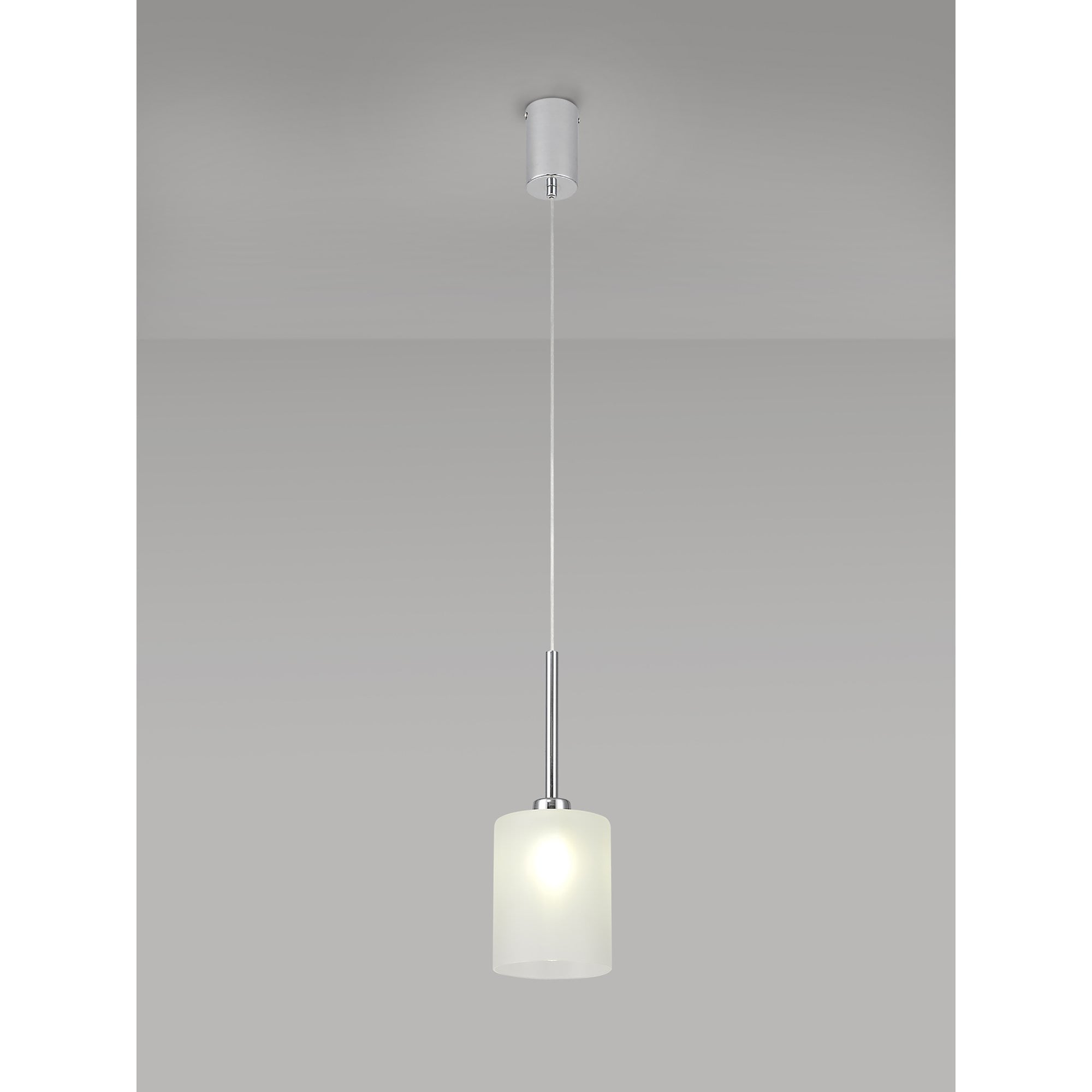 Fabula Tamworth Single Pendant - Medium Cylinder Shade - Polished Chrome & Frosted Glass