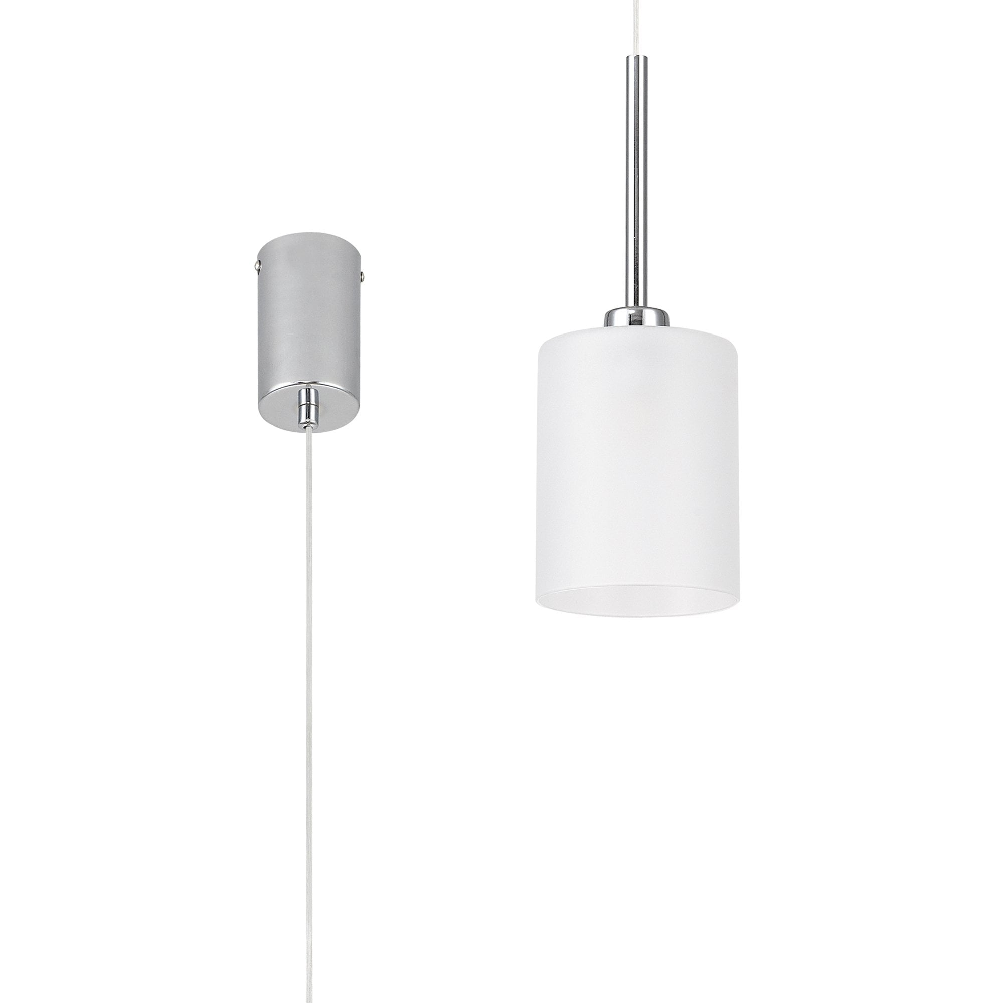 Fabula Tamworth Single Pendant - Medium Cylinder Shade - Polished Chrome & Frosted Glass