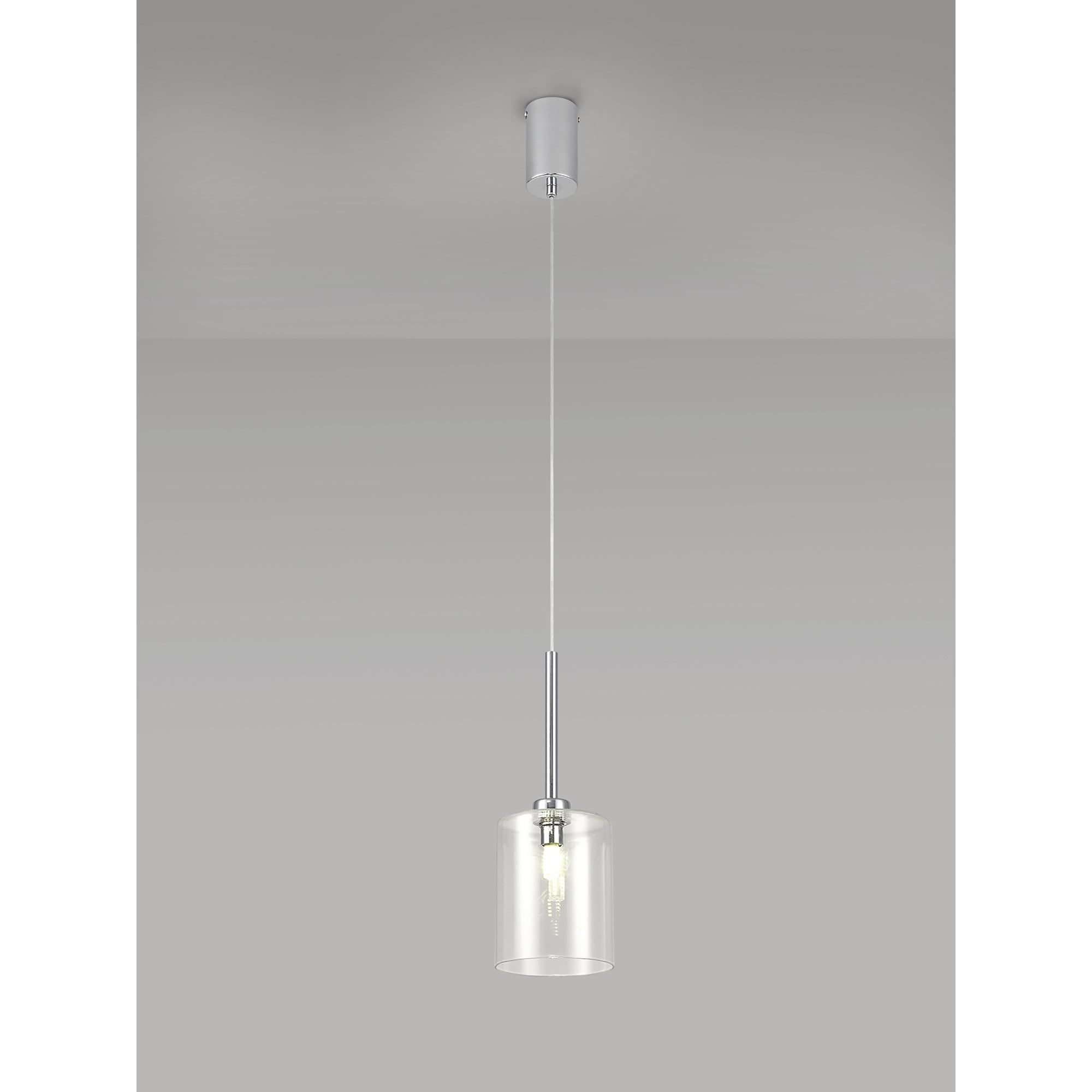 Fabula Tamworth Single Pendant - Medium Cylinder Shade - Polished Chrome & Clear Glass
