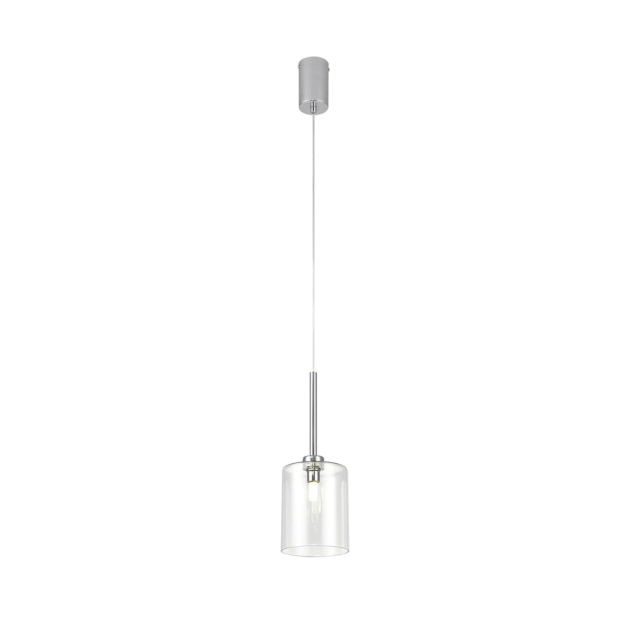 Fabula Tamworth Single Pendant - Medium Cylinder Shade - Polished Chrome & Clear Glass