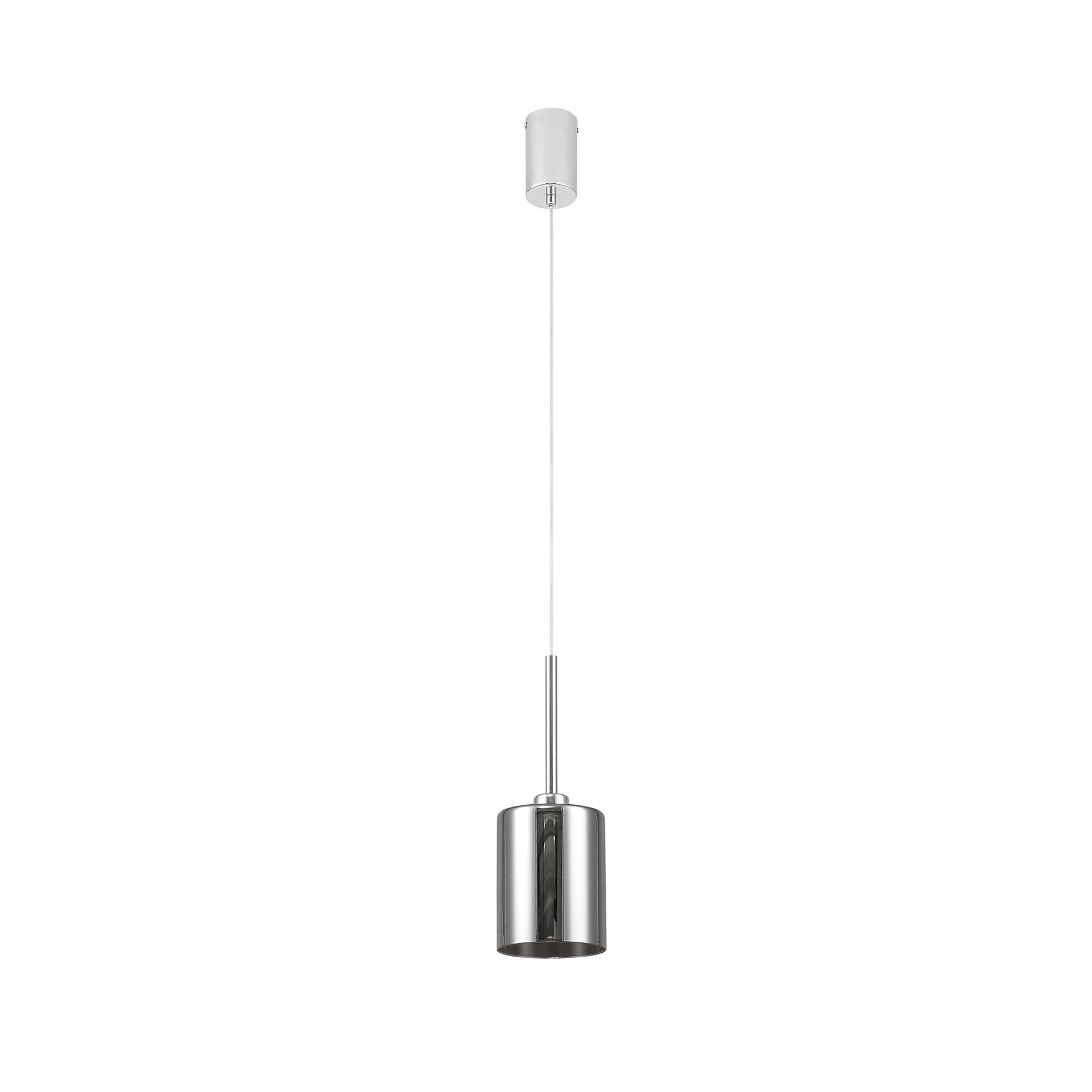 Fabula Tamworth Single Pendant - Medium Cylinder Shade - Polished Chrome & Chrome Glass
