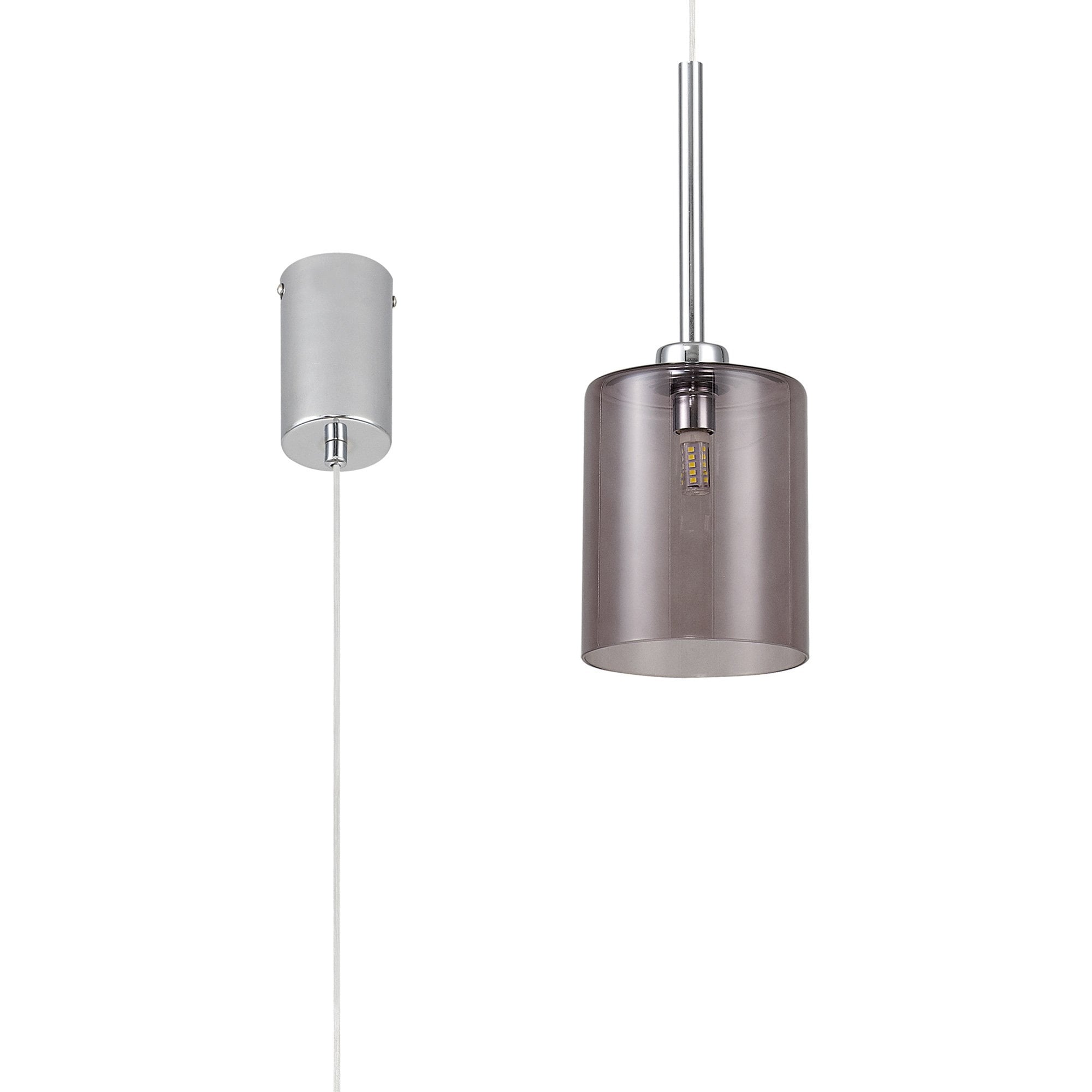Fabula Tamworth Single Pendant - Medium Cylinder Shade - Polished Chrome & Smoked Glass