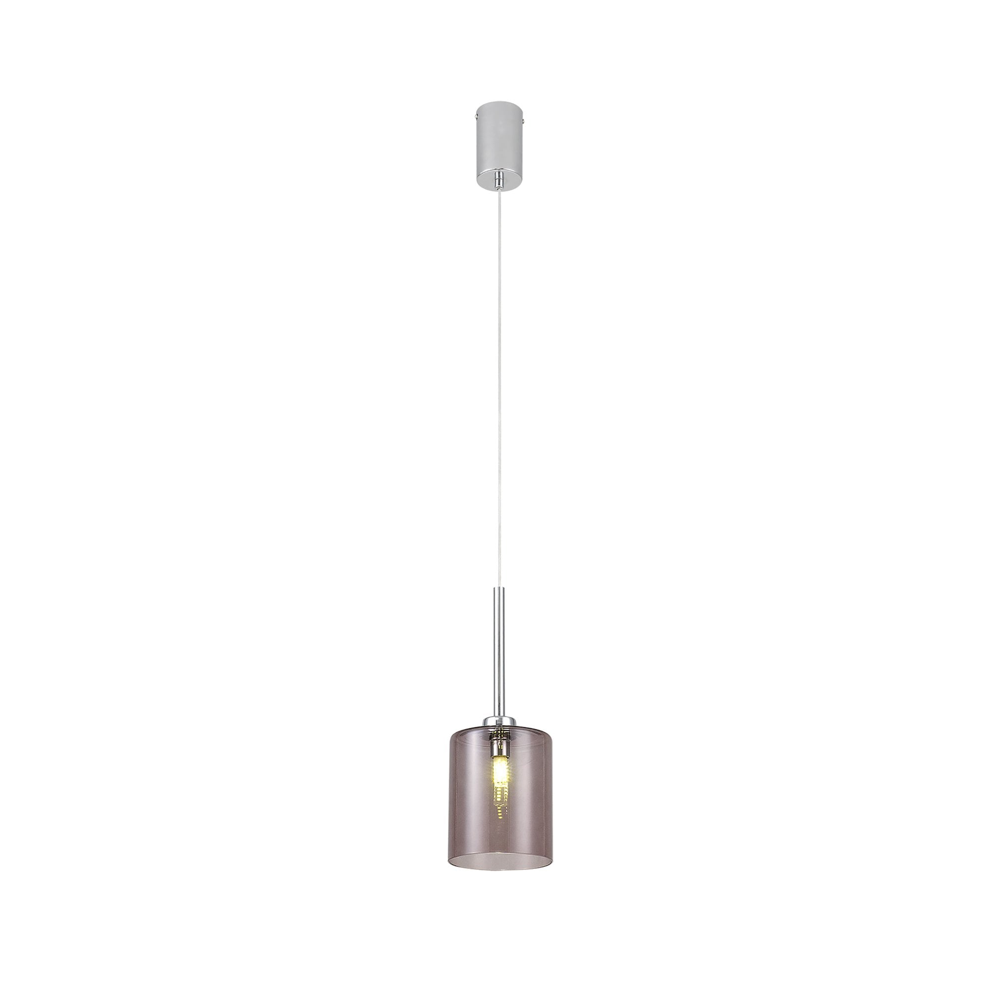 Fabula Tamworth Single Pendant - Medium Cylinder Shade - Polished Chrome & Smoked Glass