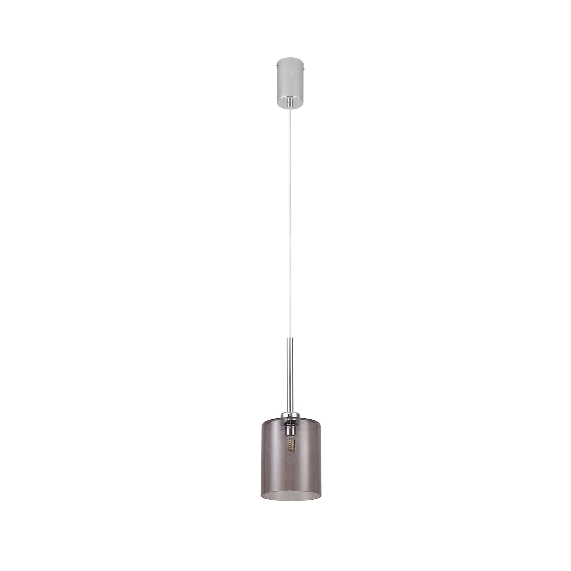 Fabula Tamworth Single Pendant - Medium Cylinder Shade - Polished Chrome & Smoked Glass