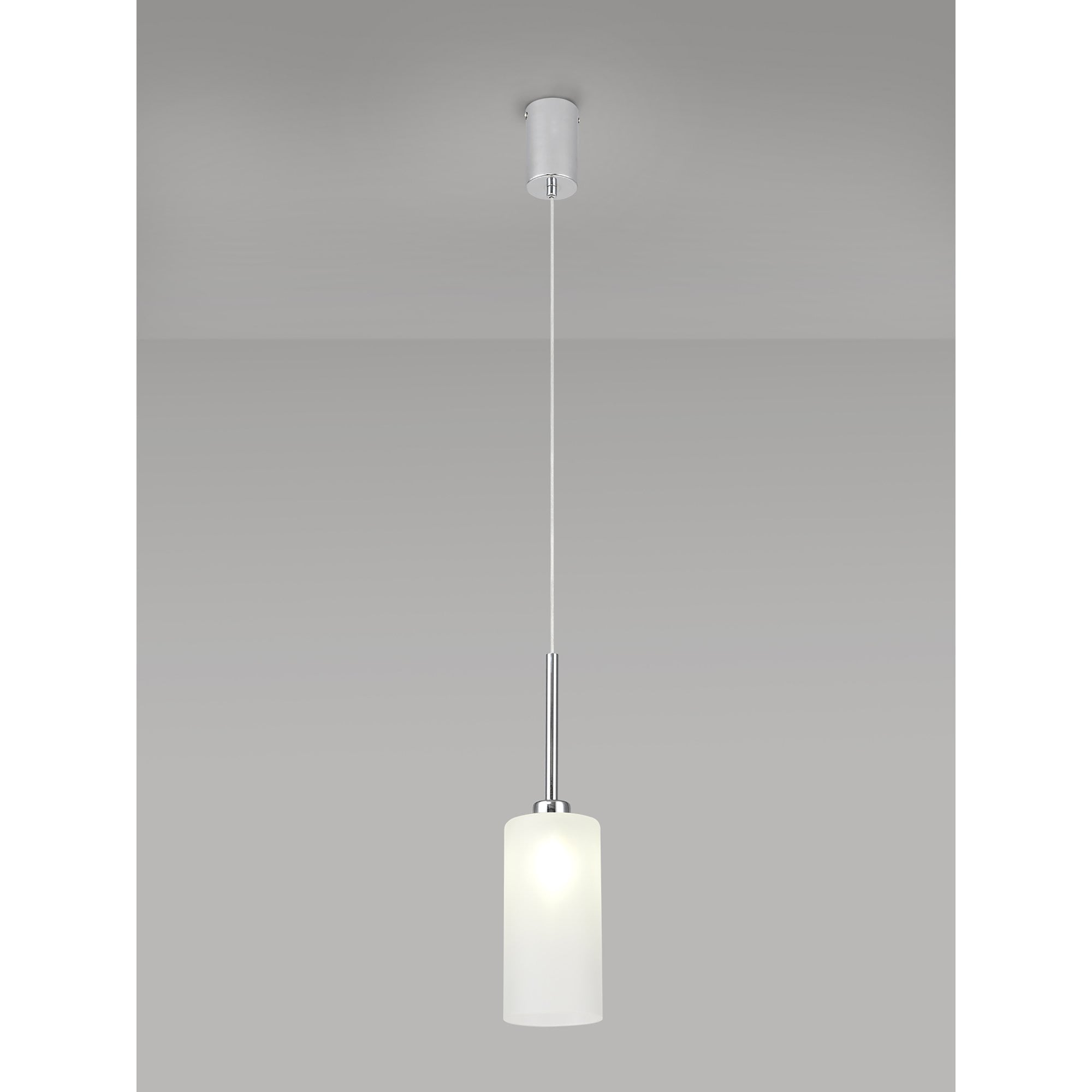 Fabula Tamworth Single Pendant - Tall Cylinder Shade - Polished Chrome & Frosted Glass