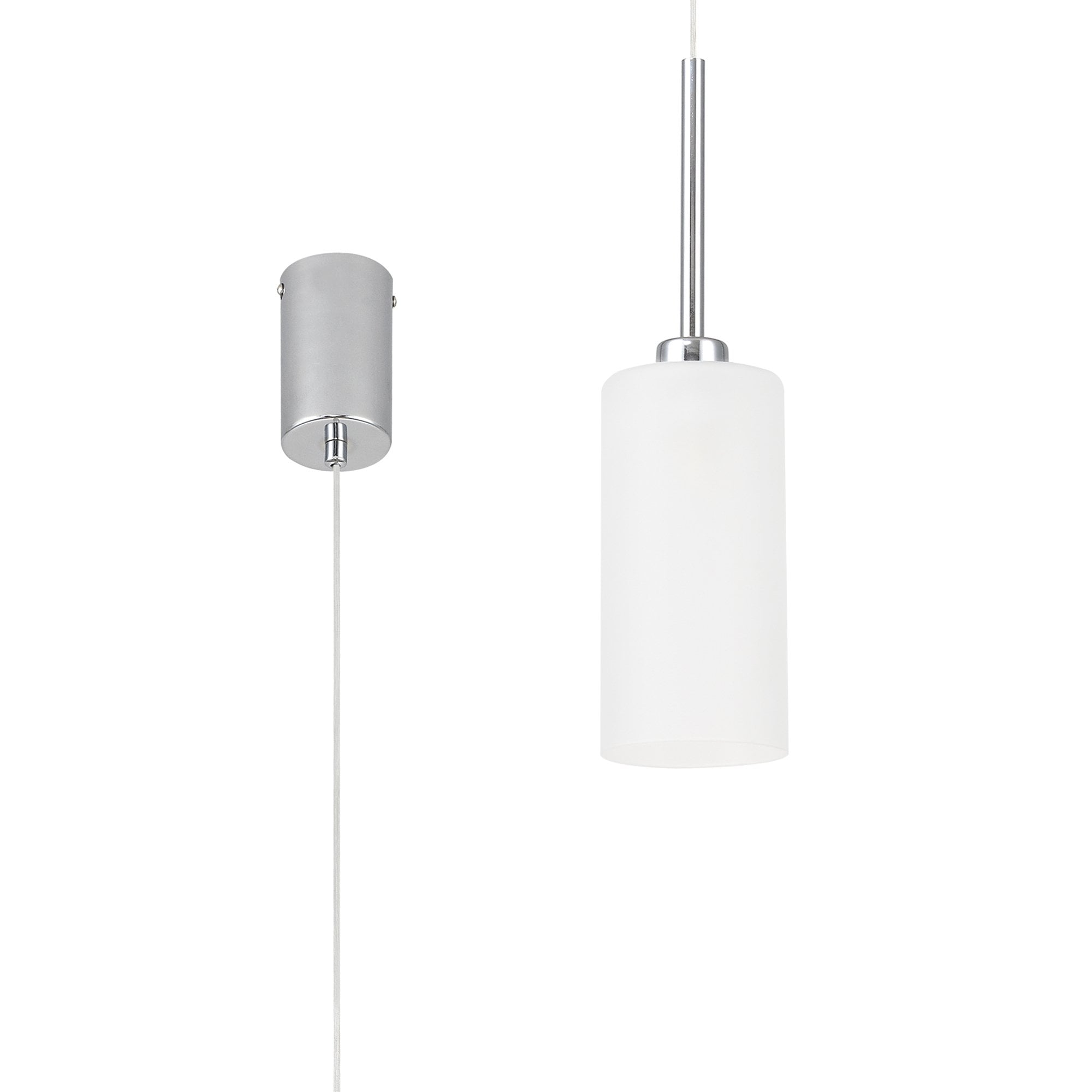 Fabula Tamworth Single Pendant - Tall Cylinder Shade - Polished Chrome & Frosted Glass