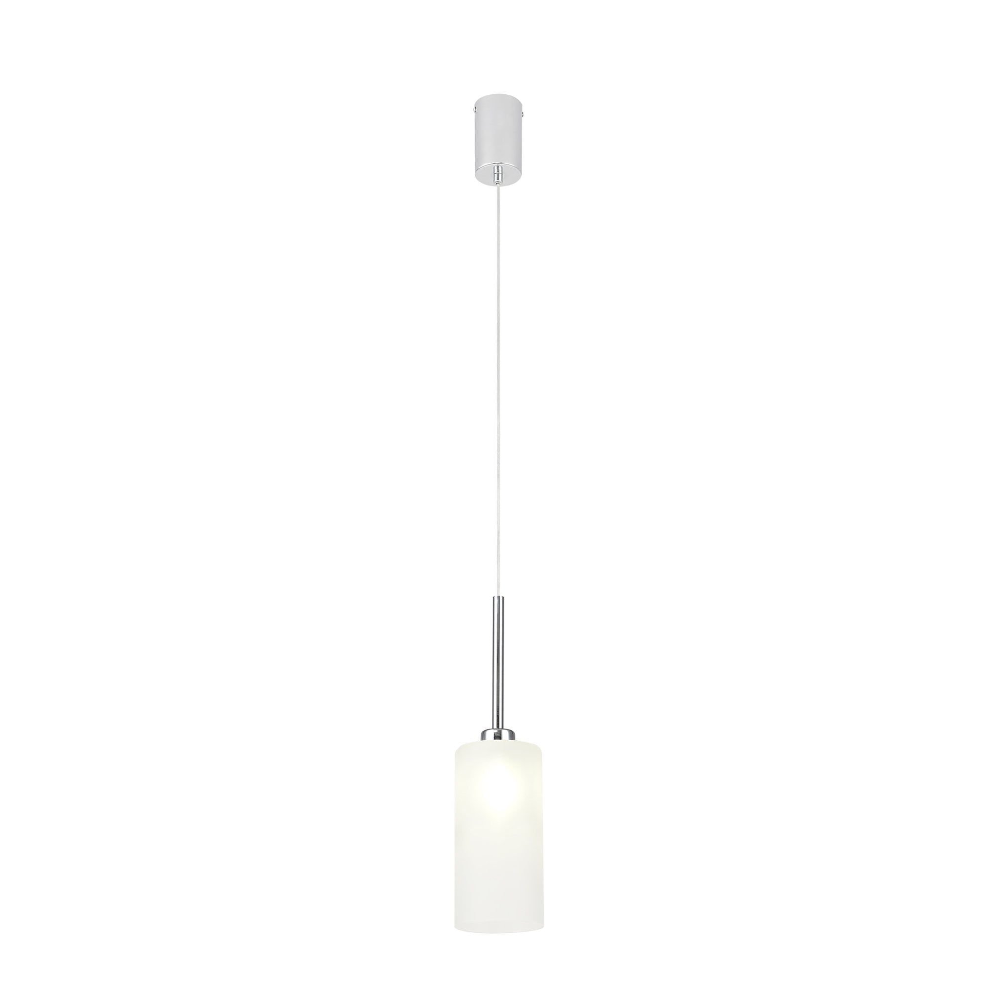 Fabula Tamworth Single Pendant - Tall Cylinder Shade - Polished Chrome & Frosted Glass