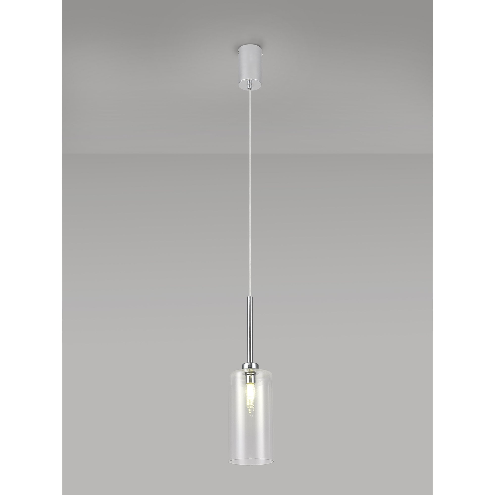 Fabula Tamworth Single Pendant - Tall Cylinder Shade - Polished Chrome & Clear Glass
