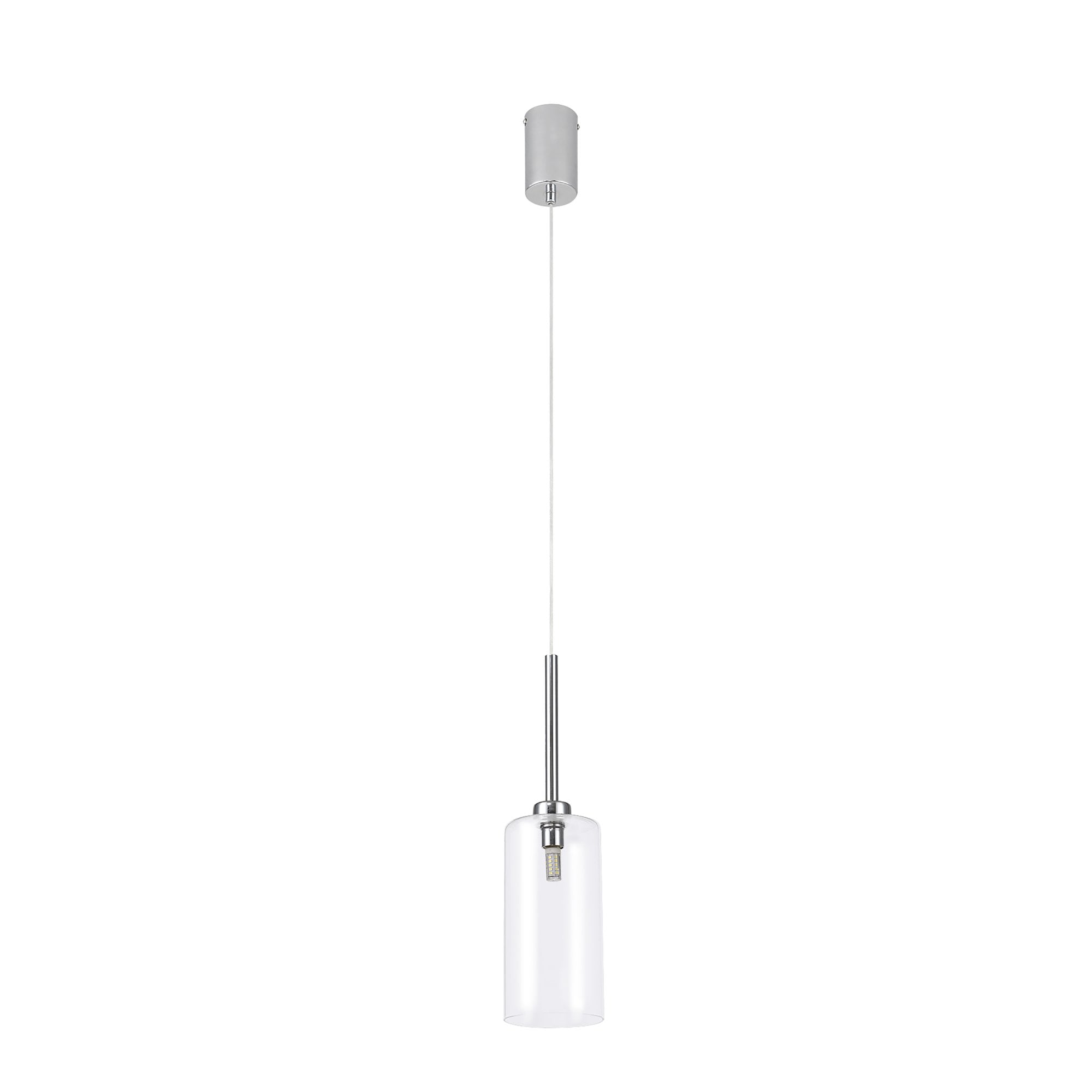 Fabula Tamworth Single Pendant - Tall Cylinder Shade - Polished Chrome & Clear Glass
