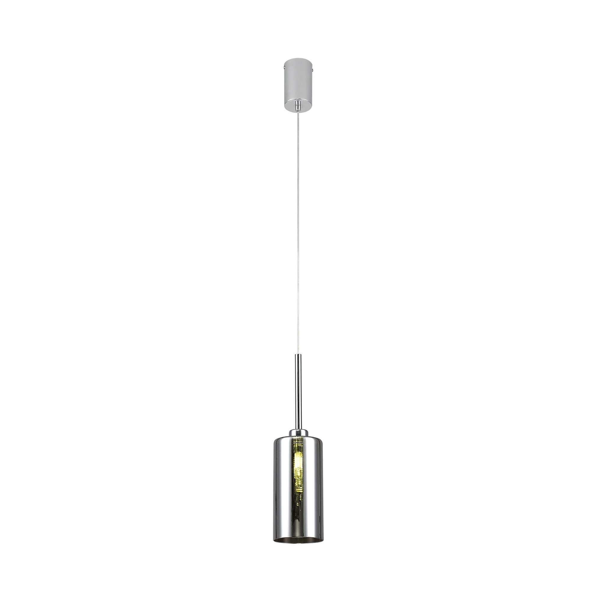 Fabula Tamworth Single Pendant - Tall Cylinder Shade - Polished Chrome & Chrome Glass