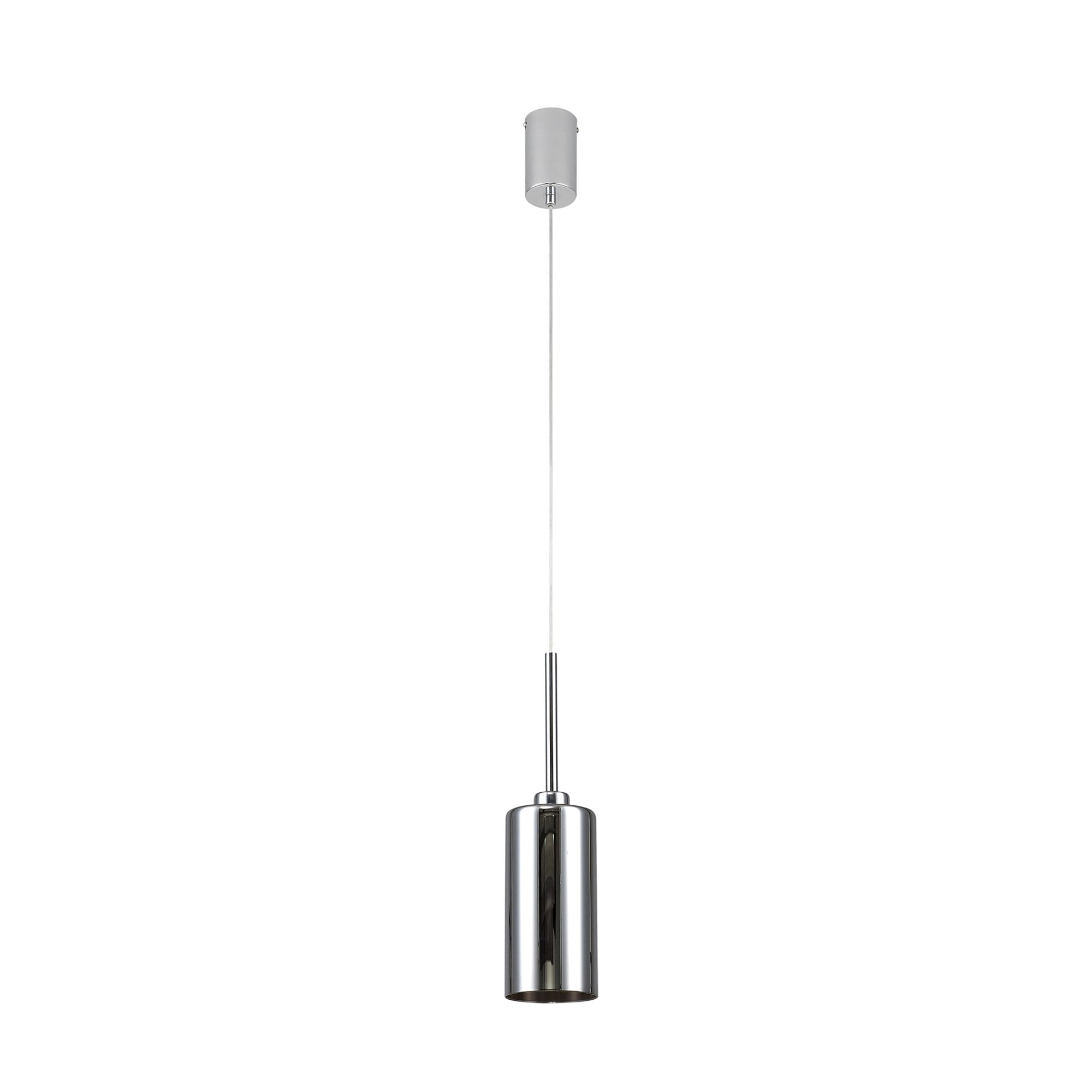 Fabula Tamworth Single Pendant - Tall Cylinder Shade - Polished Chrome & Chrome Glass