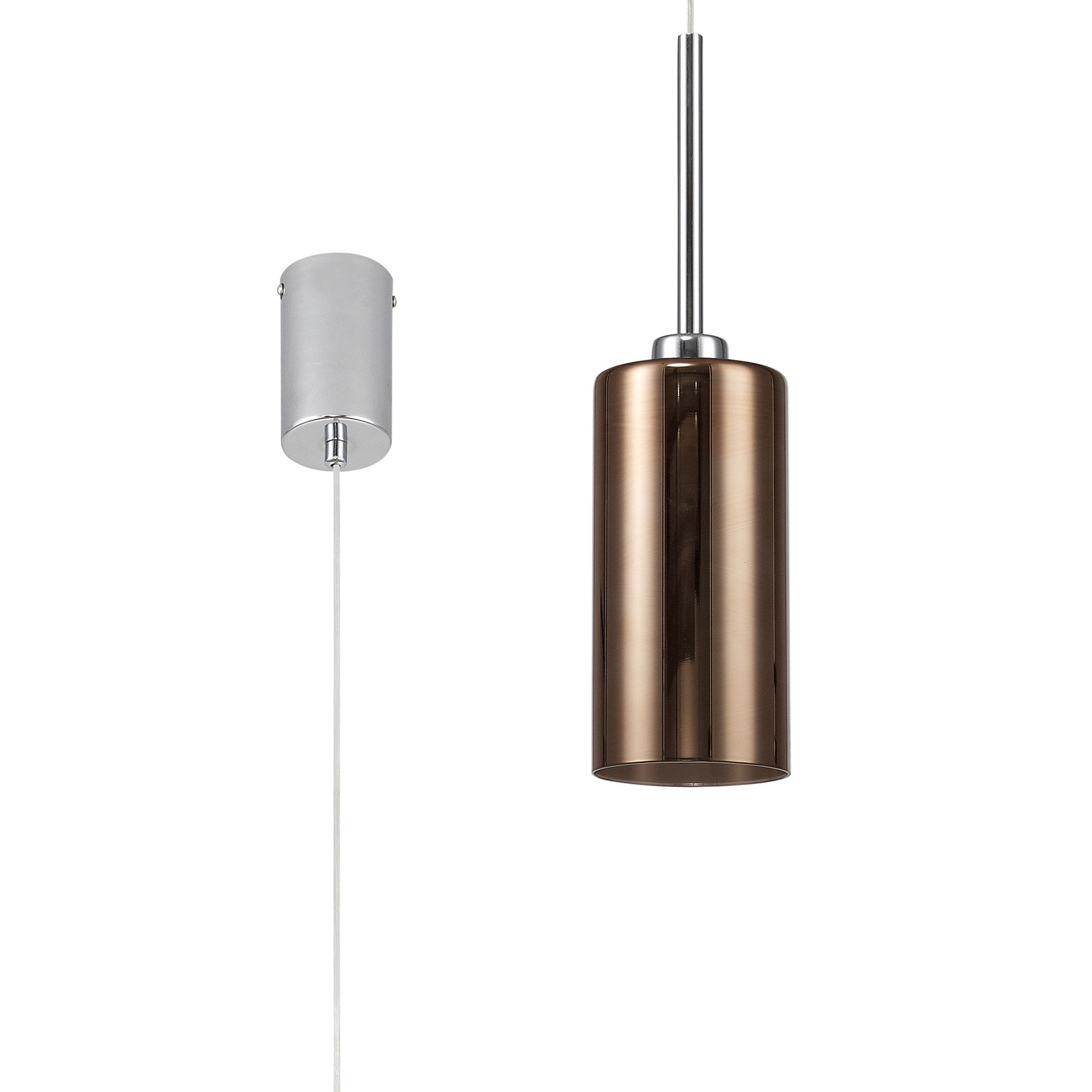 Fabula Tamworth Single Pendant - Tall Cylinder Shade - Polished Chrome & Copper Glass