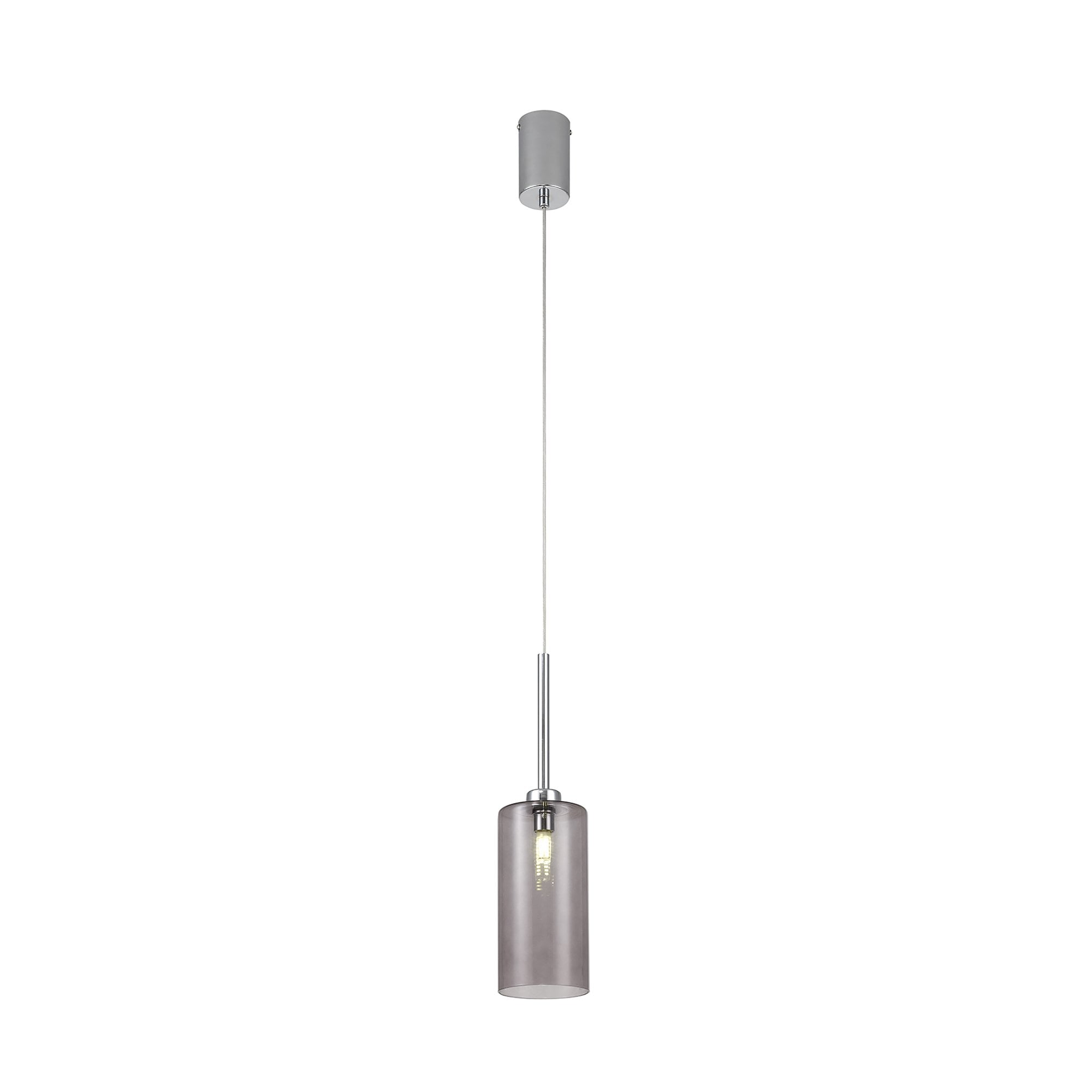 Fabula Tamworth Single Pendant - Tall Cylinder Shade - Polished Chrome & Smoked Glass
