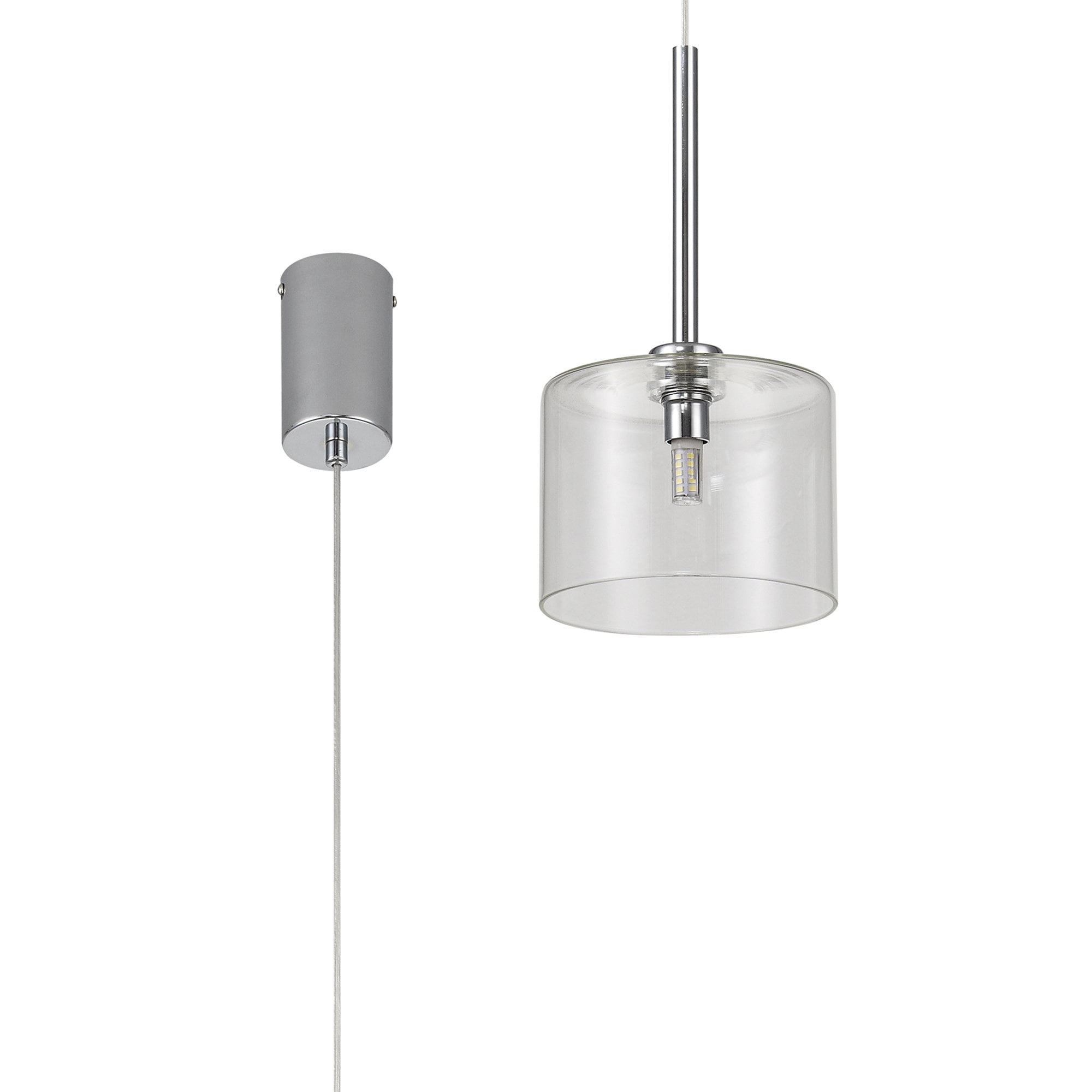 Fabula Tamworth Single Pendant - Short Cylinder Shade - Polished Chrome & Clear Glass