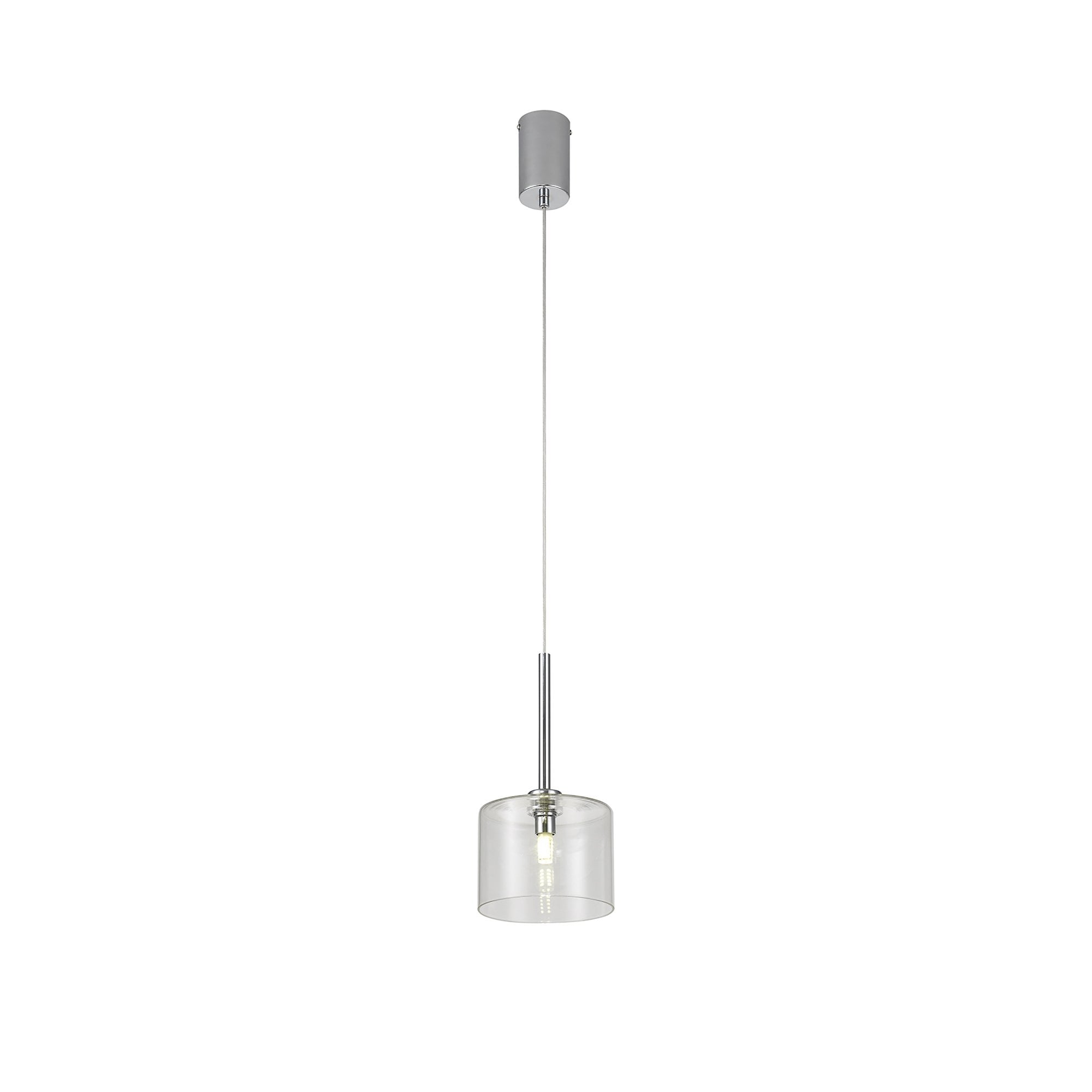 Fabula Tamworth Single Pendant - Short Cylinder Shade - Polished Chrome & Clear Glass