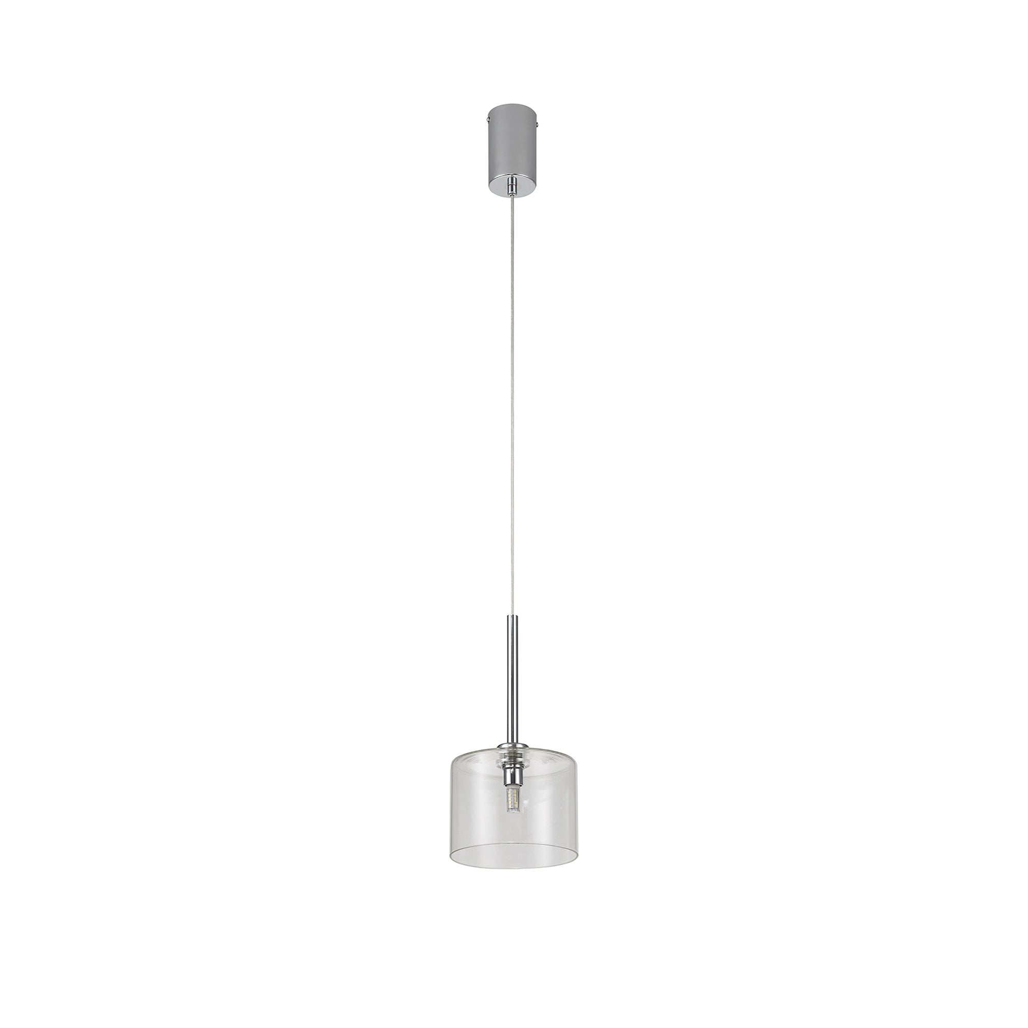 Fabula Tamworth Single Pendant - Short Cylinder Shade - Polished Chrome & Clear Glass