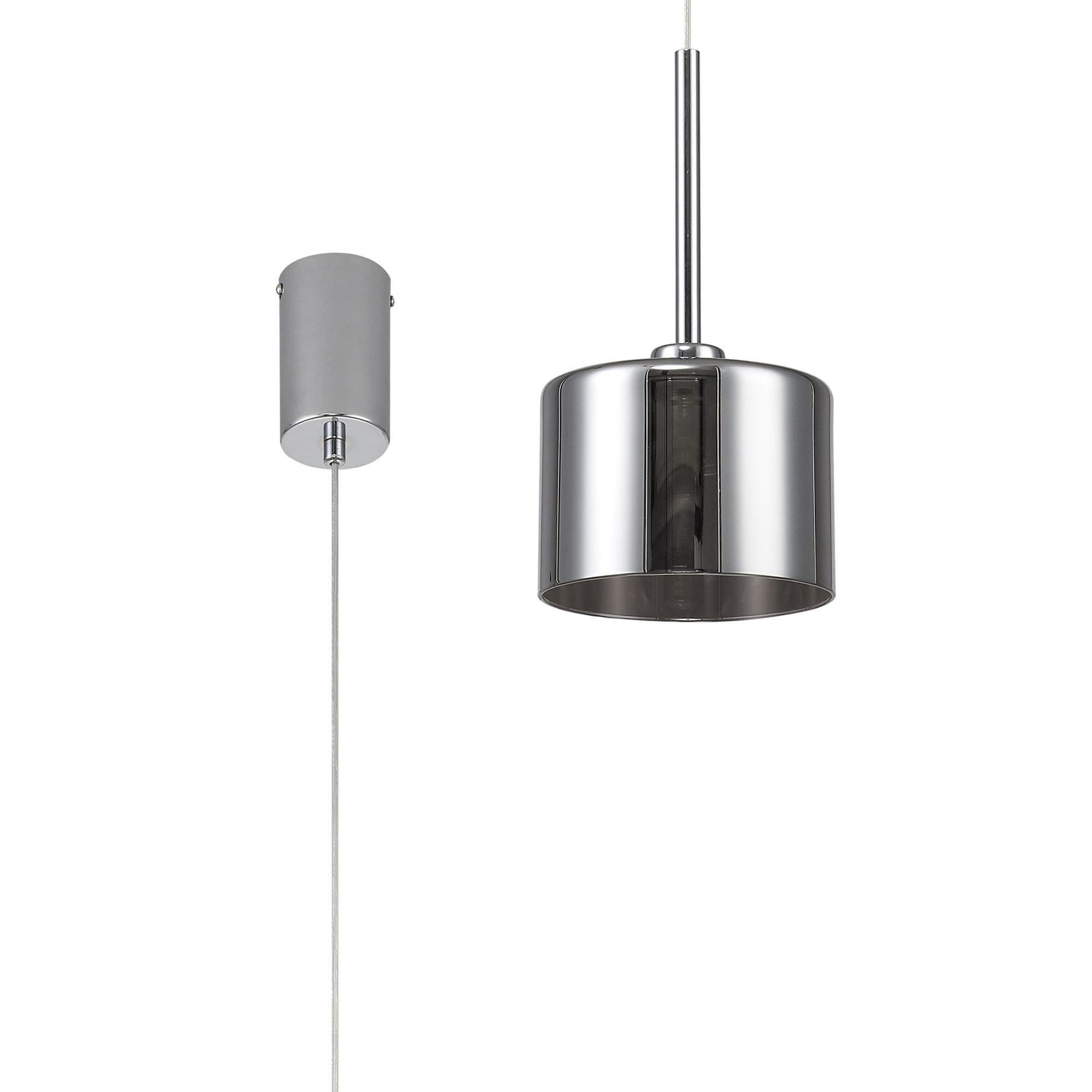Fabula Tamworth Single Pendant - Short Cylinder Shade - Polished Chrome & Chrome Glass