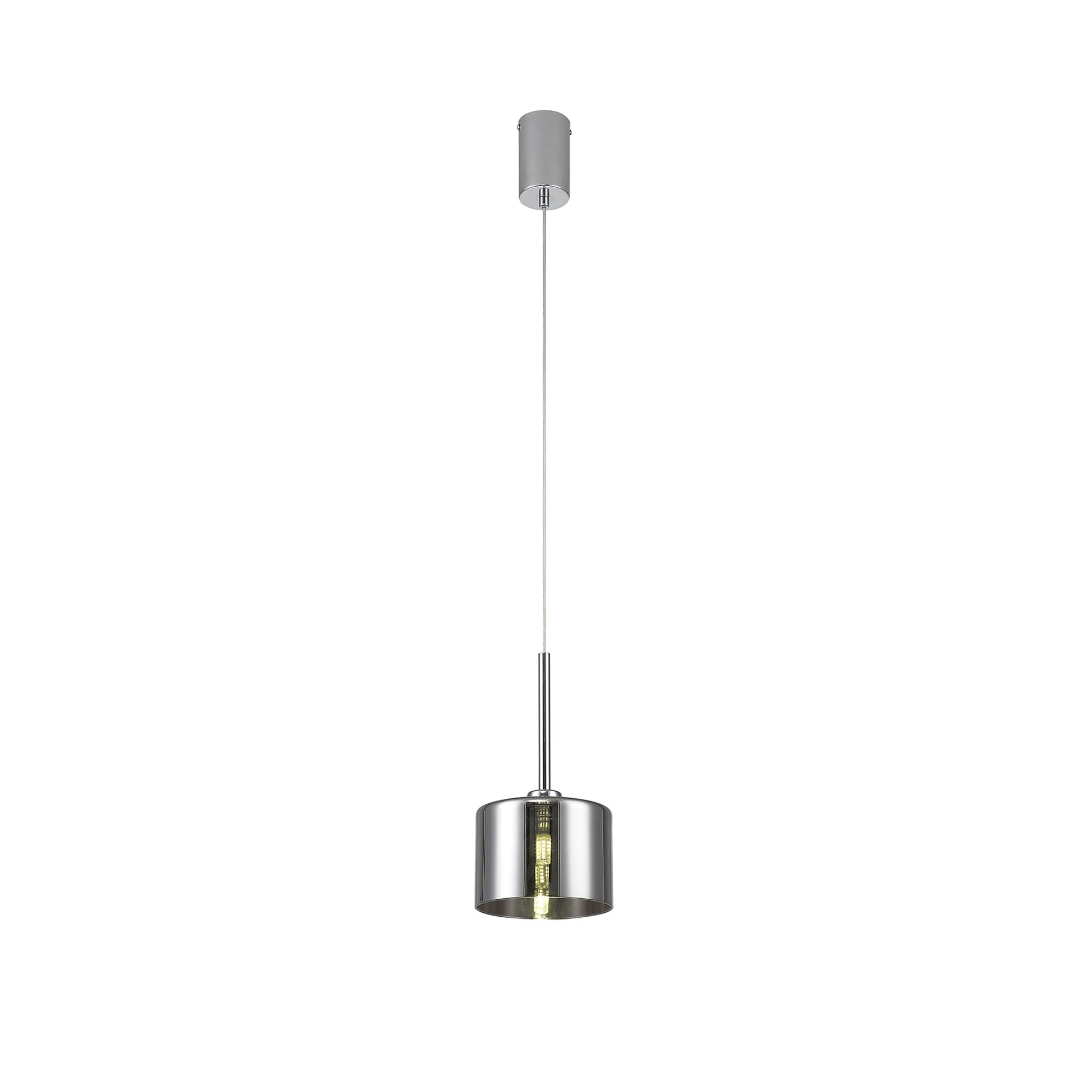 Fabula Tamworth Single Pendant - Short Cylinder Shade - Polished Chrome & Chrome Glass