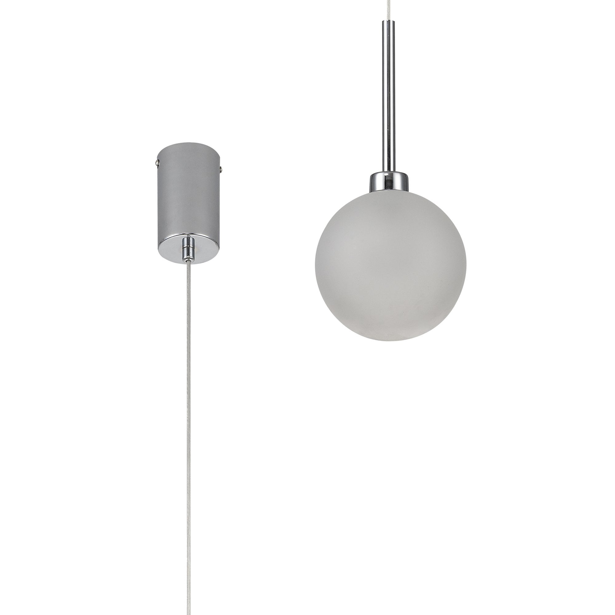 Fabula Tamworth Single Pendant - Round Shade with Inner Frosted Globe - Polished Chrome & Frosted Glass