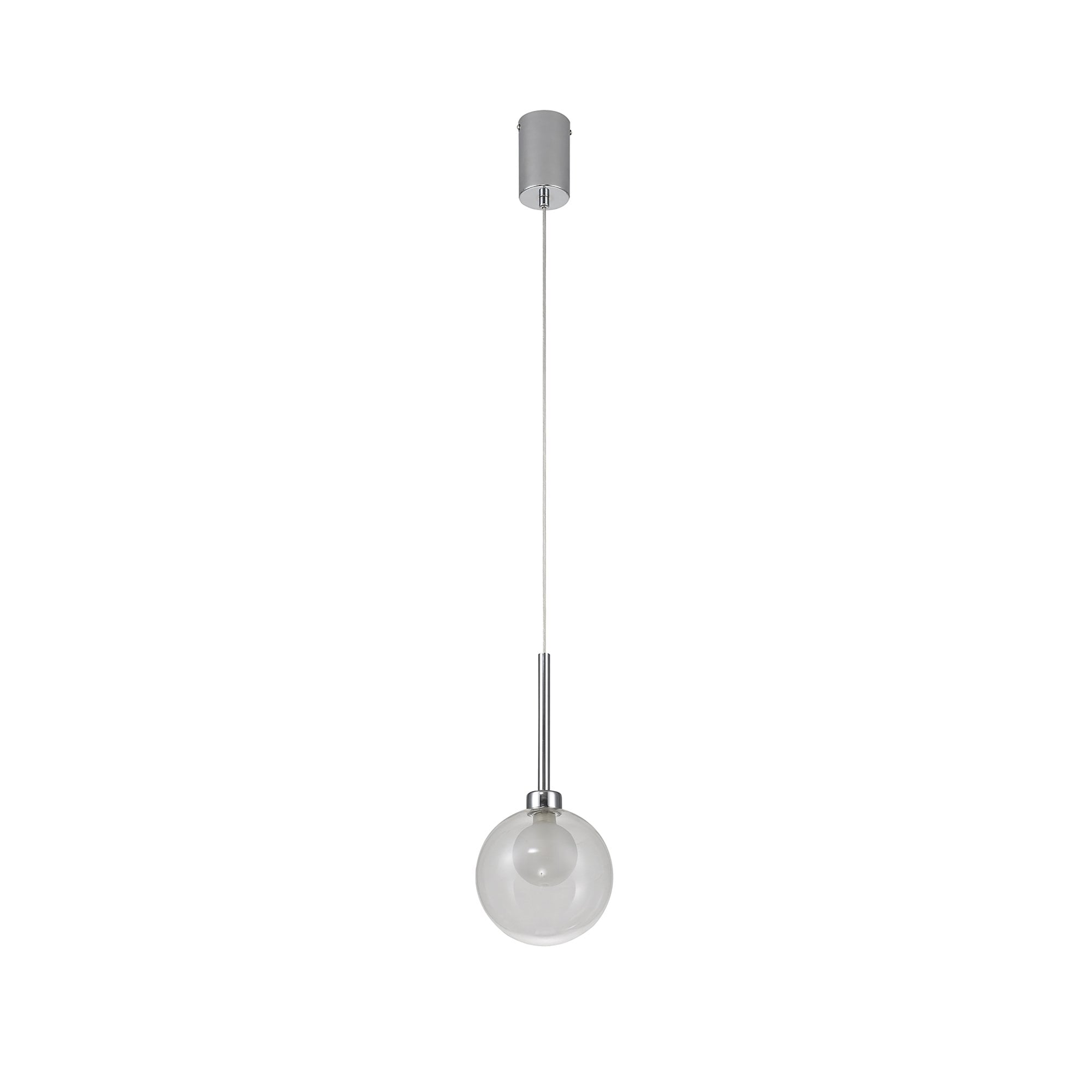 Fabula Tamworth Single Pendant - Round Shade with Inner Frosted Globe - Polished Chrome, Clear & Frosted Glass