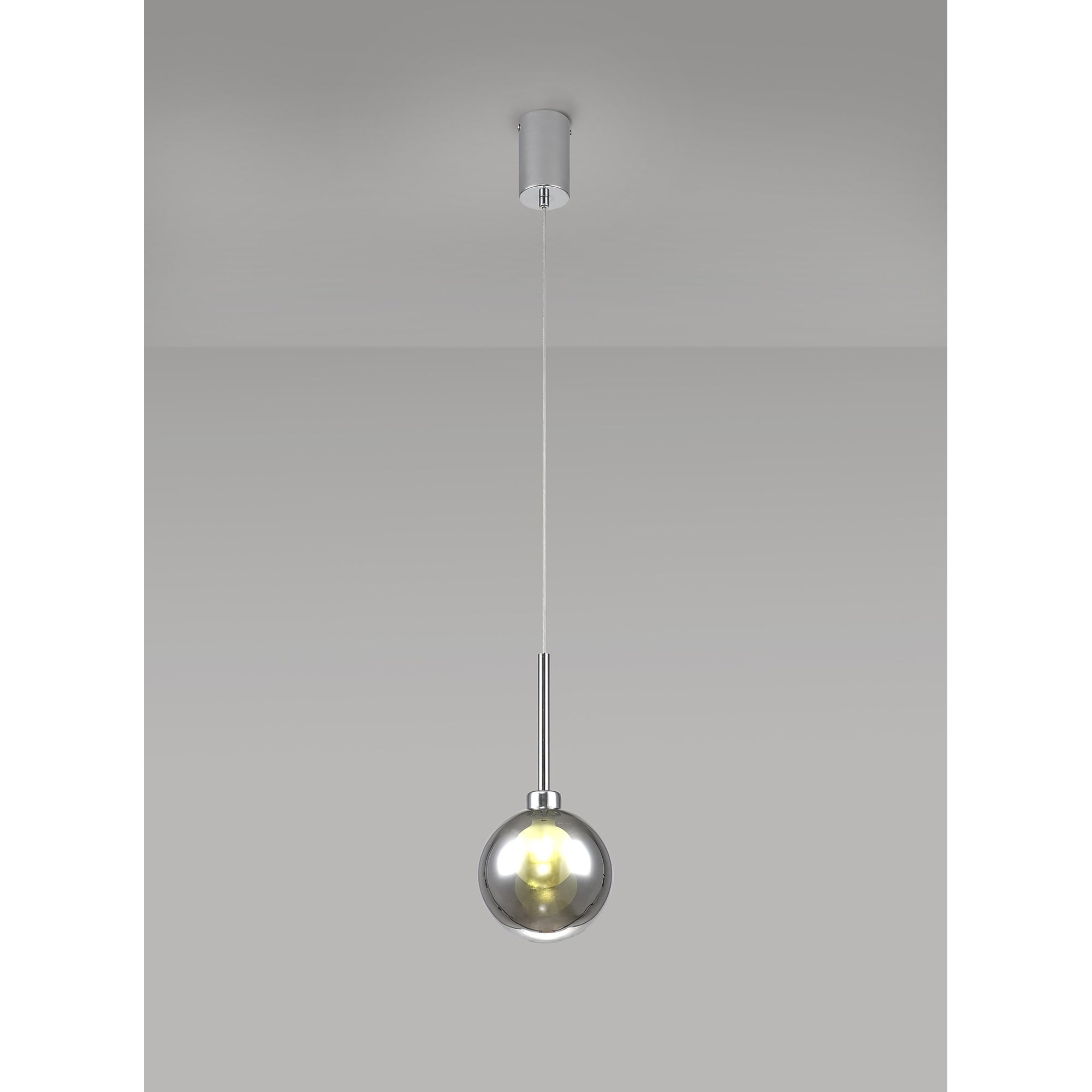 Fabula Tamworth Single Pendant - Round Shade with Inner Frosted Globe - Polished Chrome, Chrome & Frosted Glass