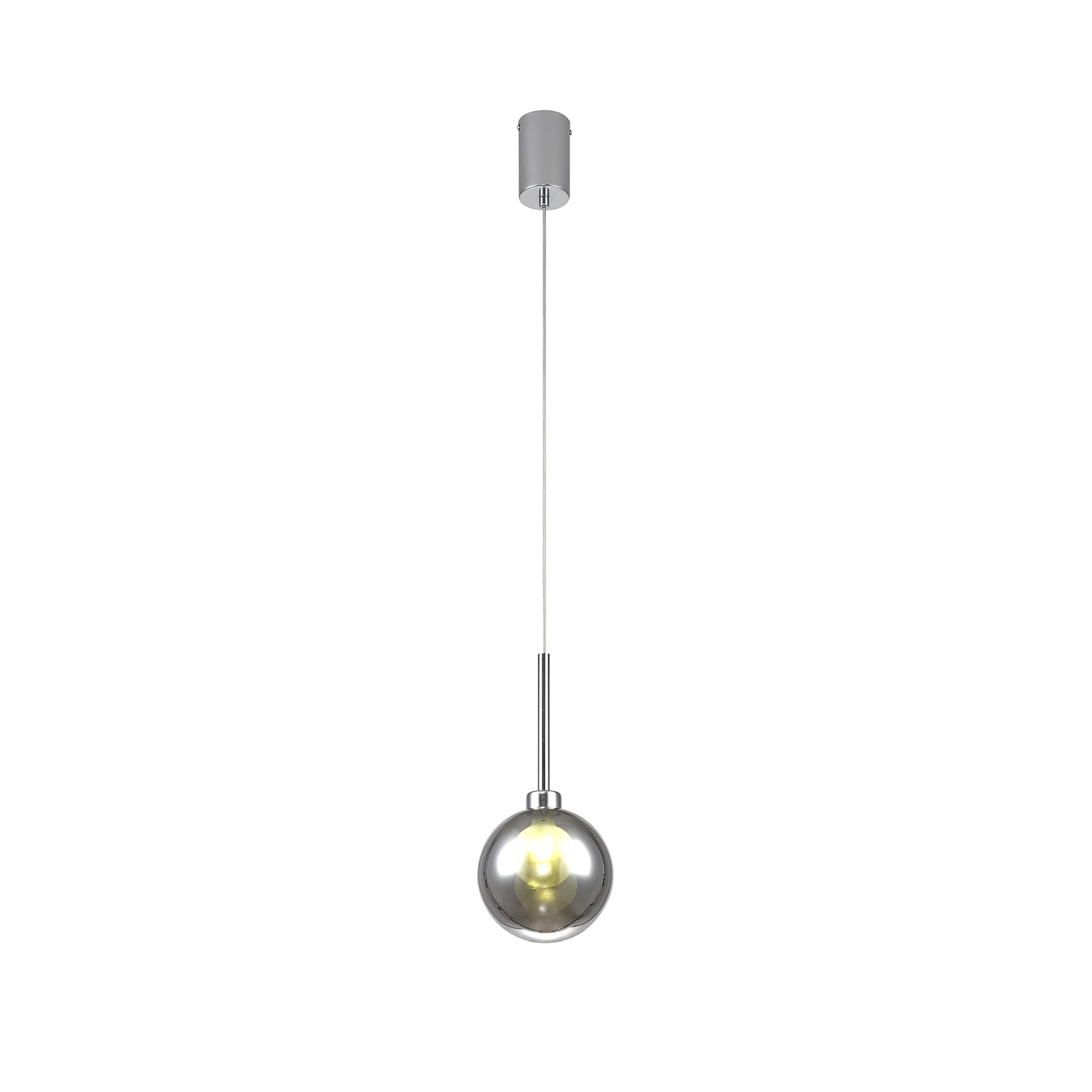 Fabula Tamworth Single Pendant - Round Shade with Inner Frosted Globe - Polished Chrome, Chrome & Frosted Glass
