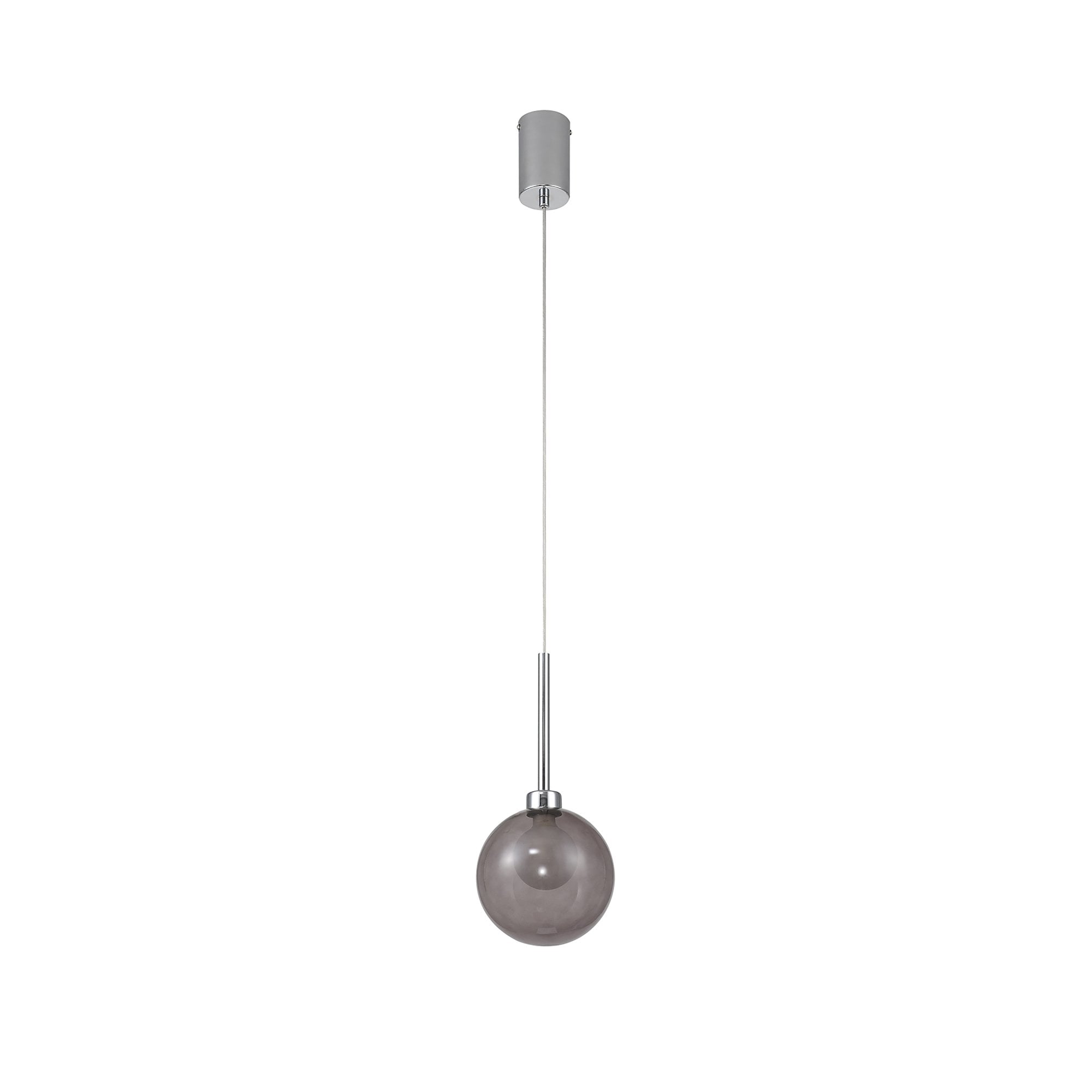 Fabula Tamworth Single Pendant - Round Shade with Inner Frosted Globe - Polished Chrome, Smoked & Frosted Glass