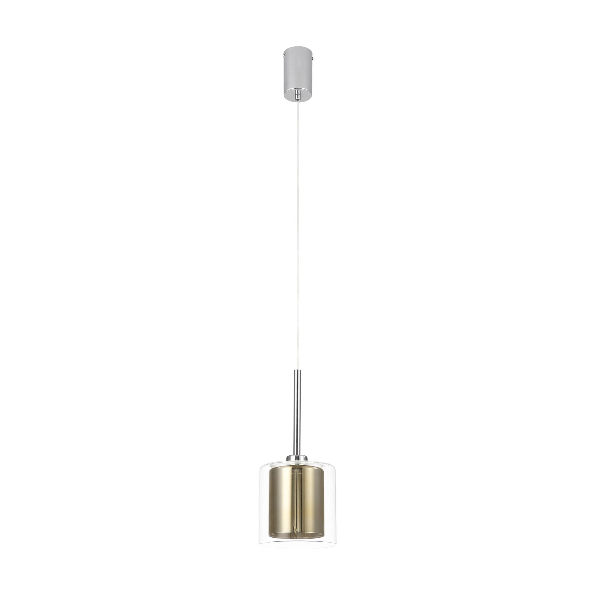 Fabula Tamworth Single Pendant - Medium Cylinder Shade with Clear Outer - Polished Chrome, Gold & Clear Glass
