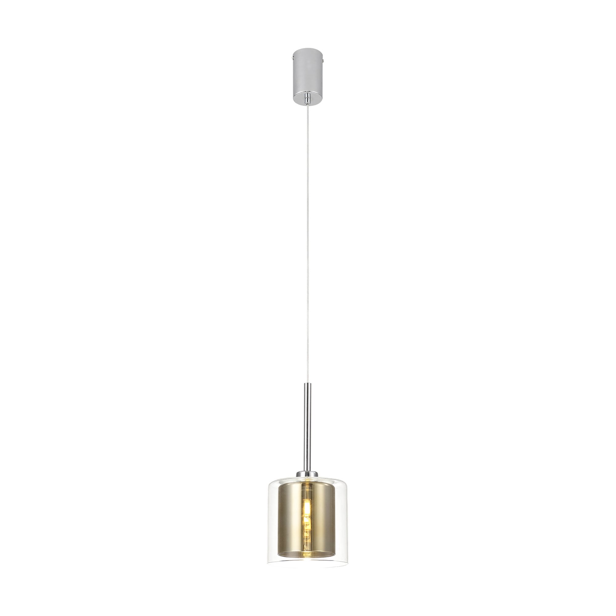Fabula Tamworth Single Pendant - Medium Cylinder Shade with Clear Outer - Polished Chrome, Gold & Clear Glass