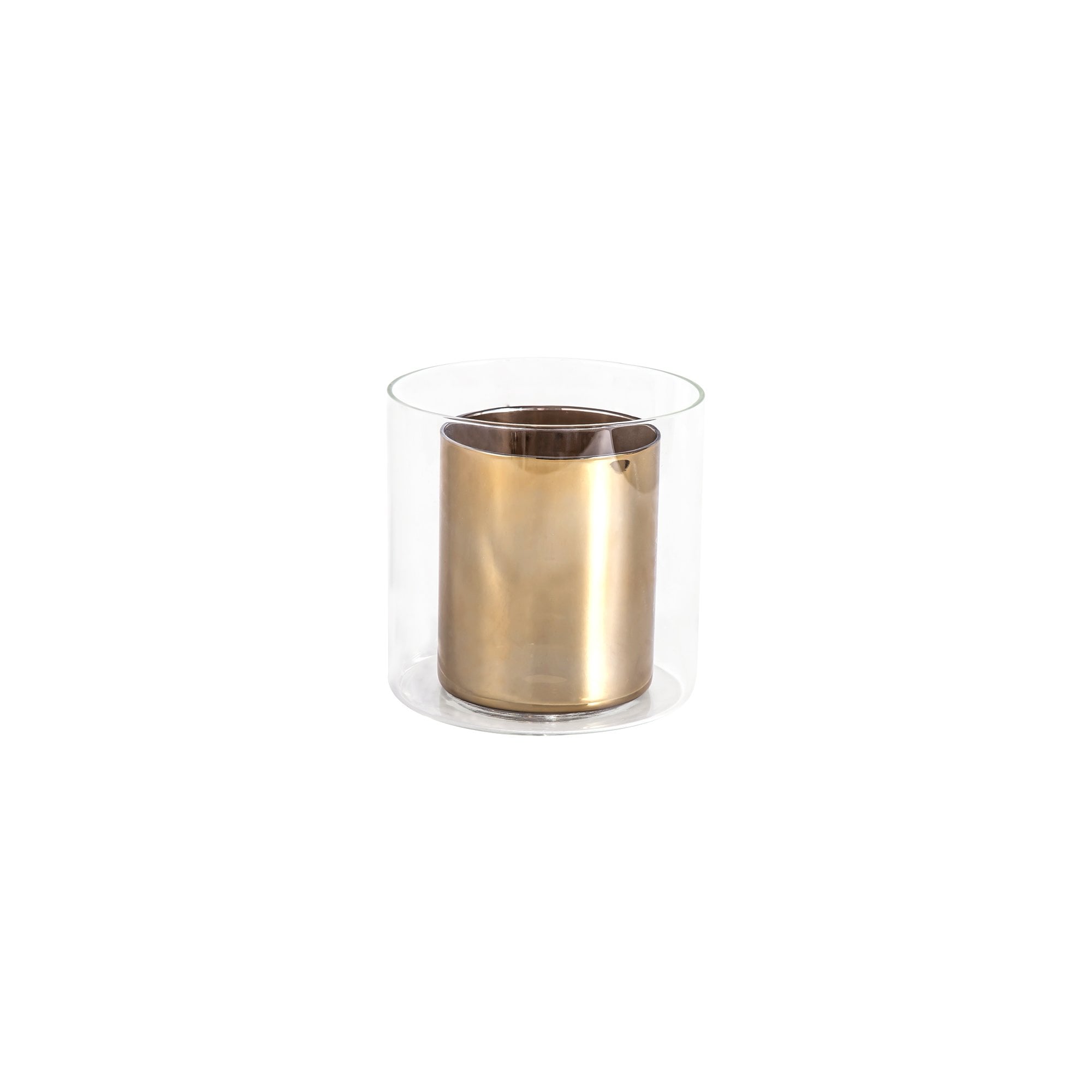 Fabula Tamworth Single Pendant - Medium Cylinder Shade with Clear Outer - Polished Chrome, Gold & Clear Glass