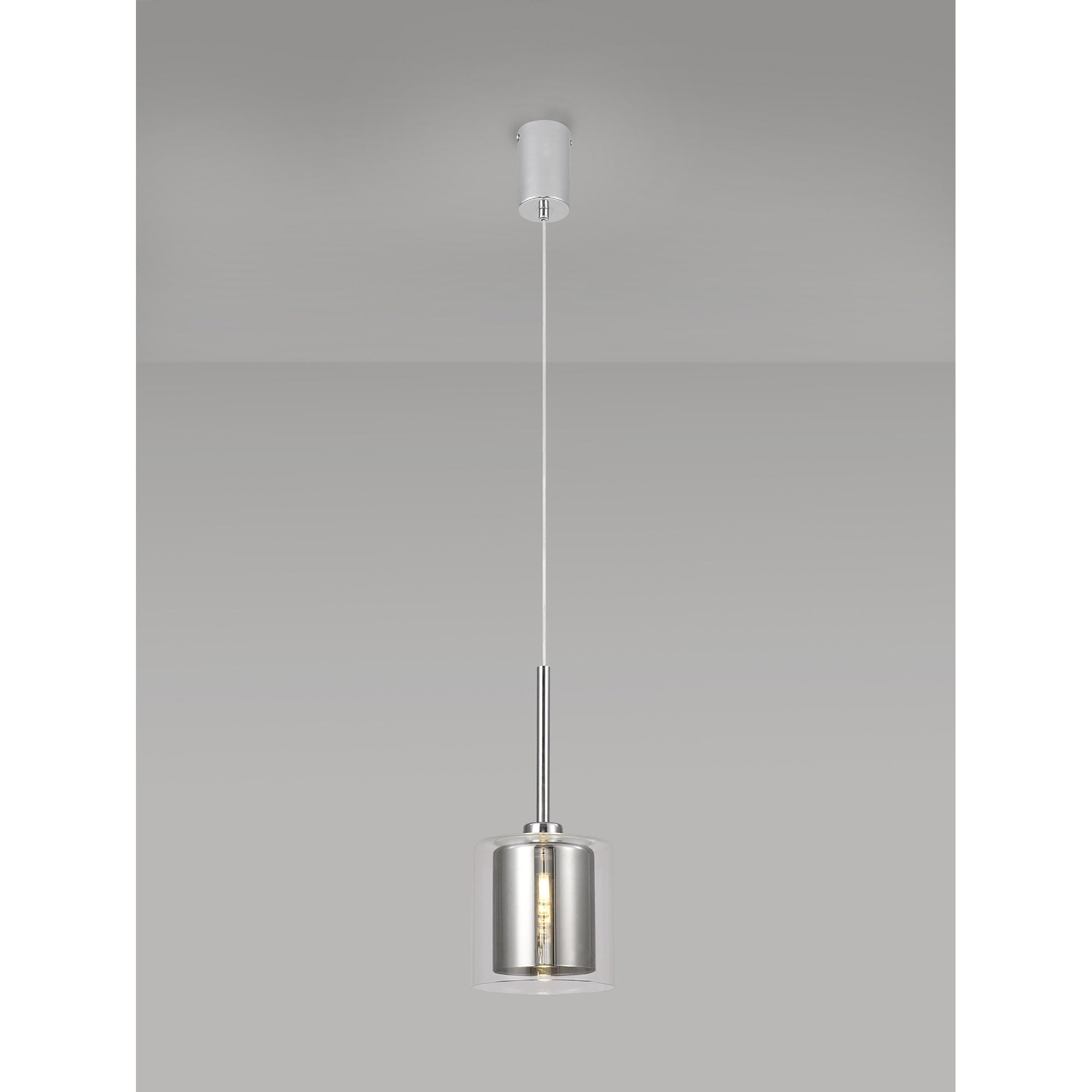Fabula Tamworth Single Pendant - Medium Cylinder Shade with Clear Outer - Polished Chrome, Chrome & Clear Glass